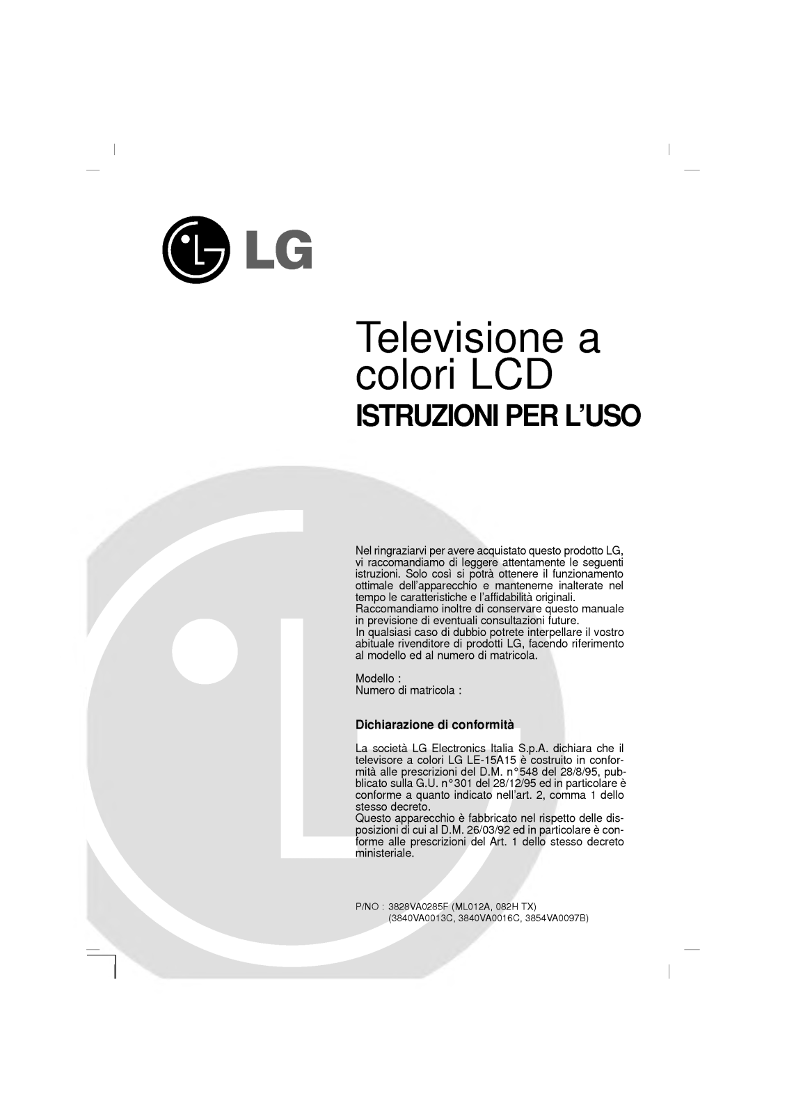 Lg LE-15A15 User Manual