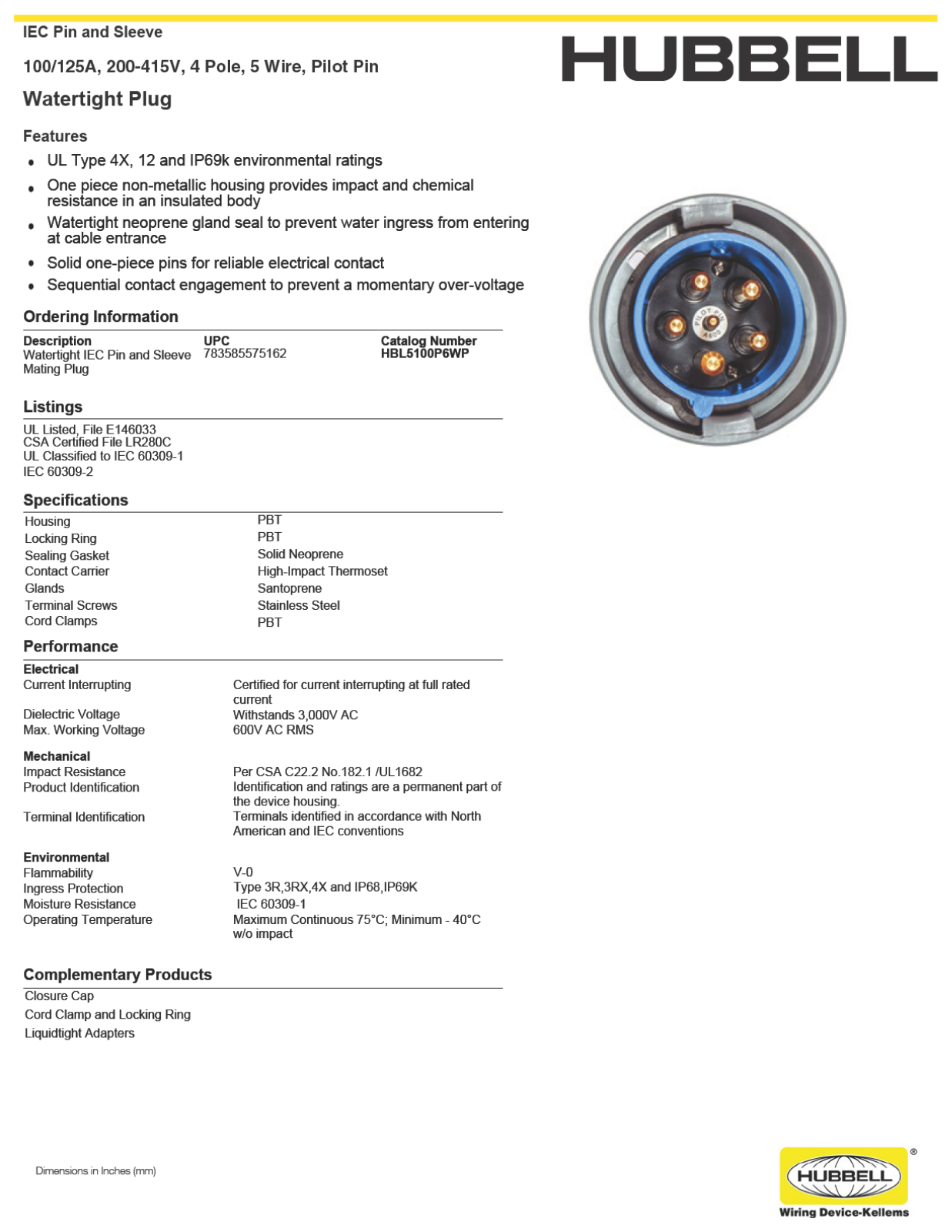 Hubbell HBL5100P6WP Data Sheet