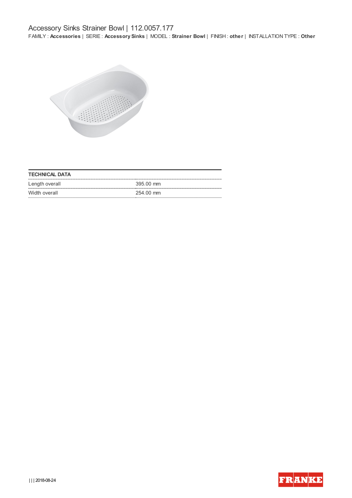 Franke SB177 Specifications Sheet