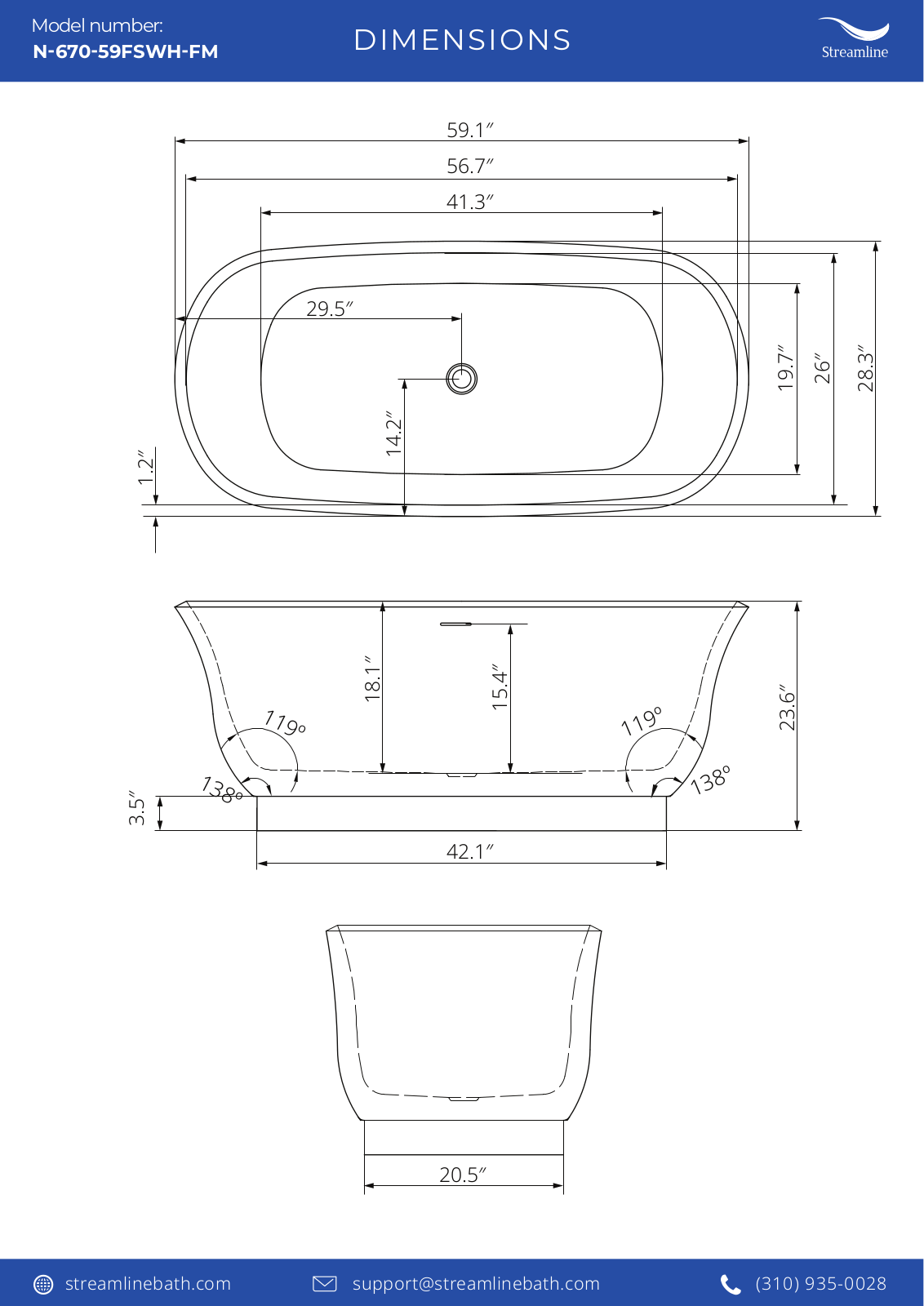 Streamline Bath SLBH6088 Dimensions - ManualMachine.com
