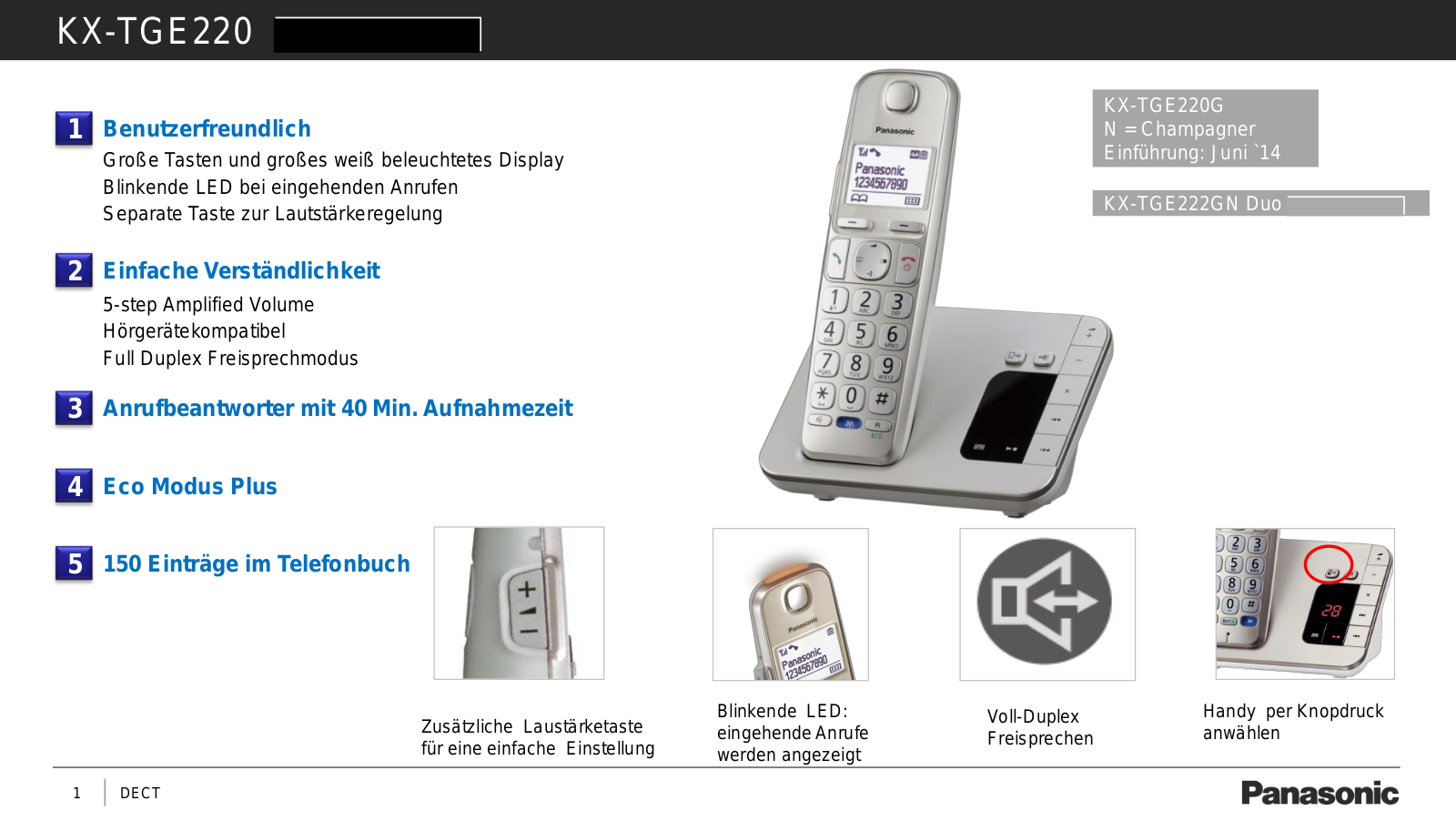 Panasonic KX-TGE220GN Technical data