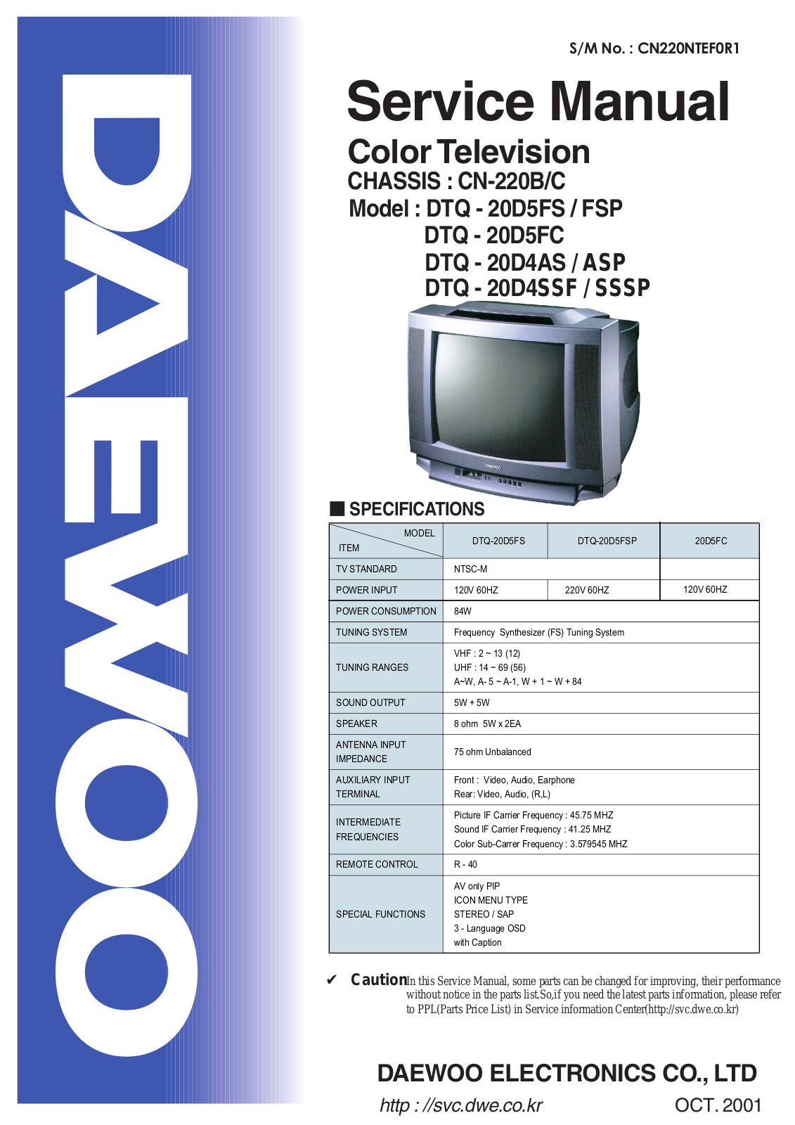 DAEWOO DTQ - 20D4 ASP, DTQ - 20D4SSSP, DTQ - 20D5FSP Service Manual