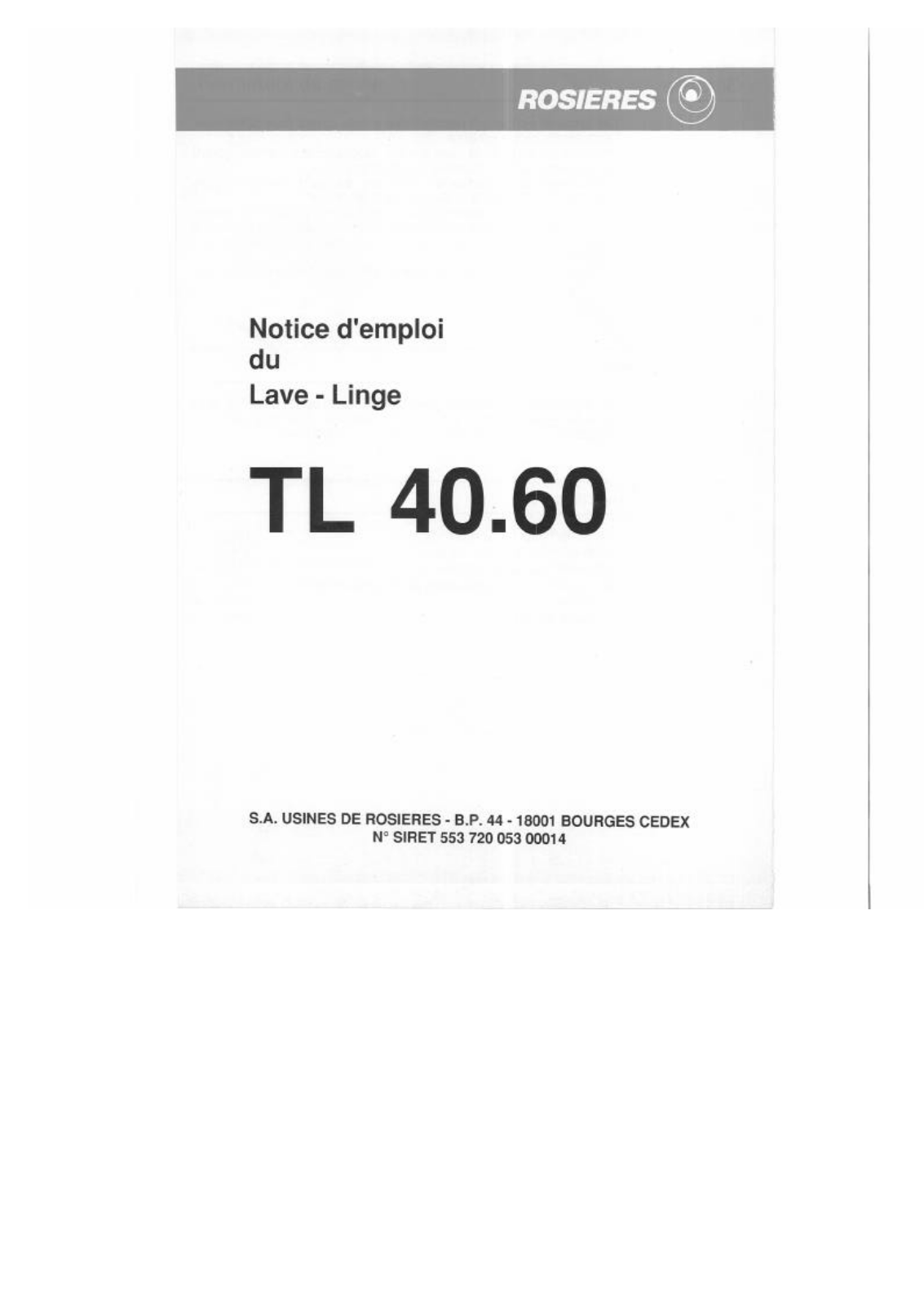 Rosieres TL 40.60 User Manual