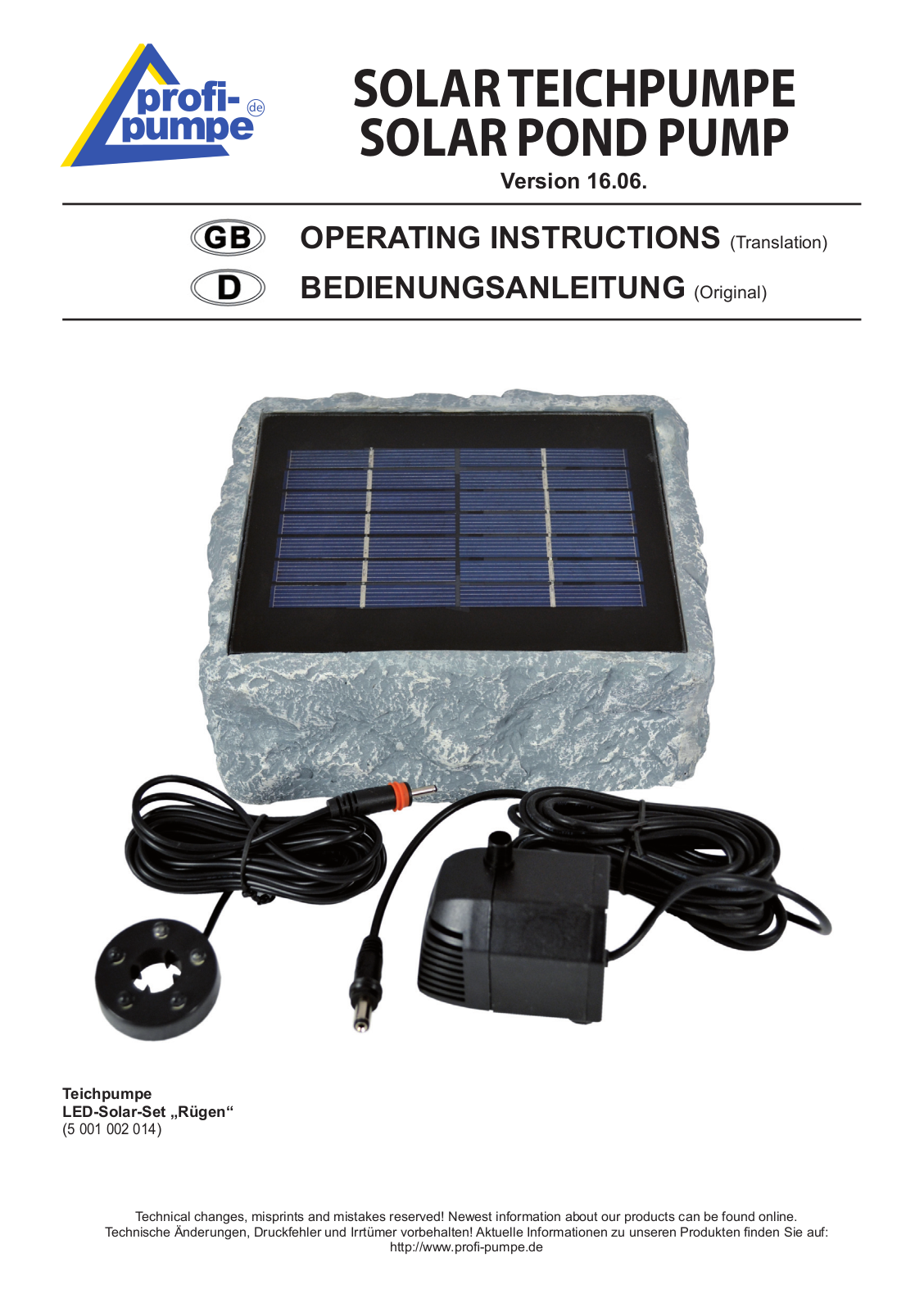 Profi-pumpe Rügen Operating Instructions Manual