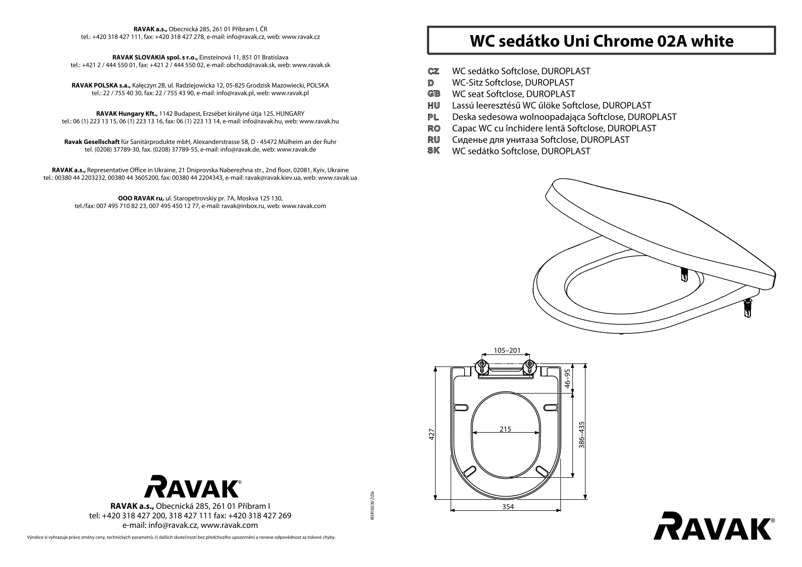 Ravak Uni Chrome 02A INSTALLATION INSTRUCTIONS