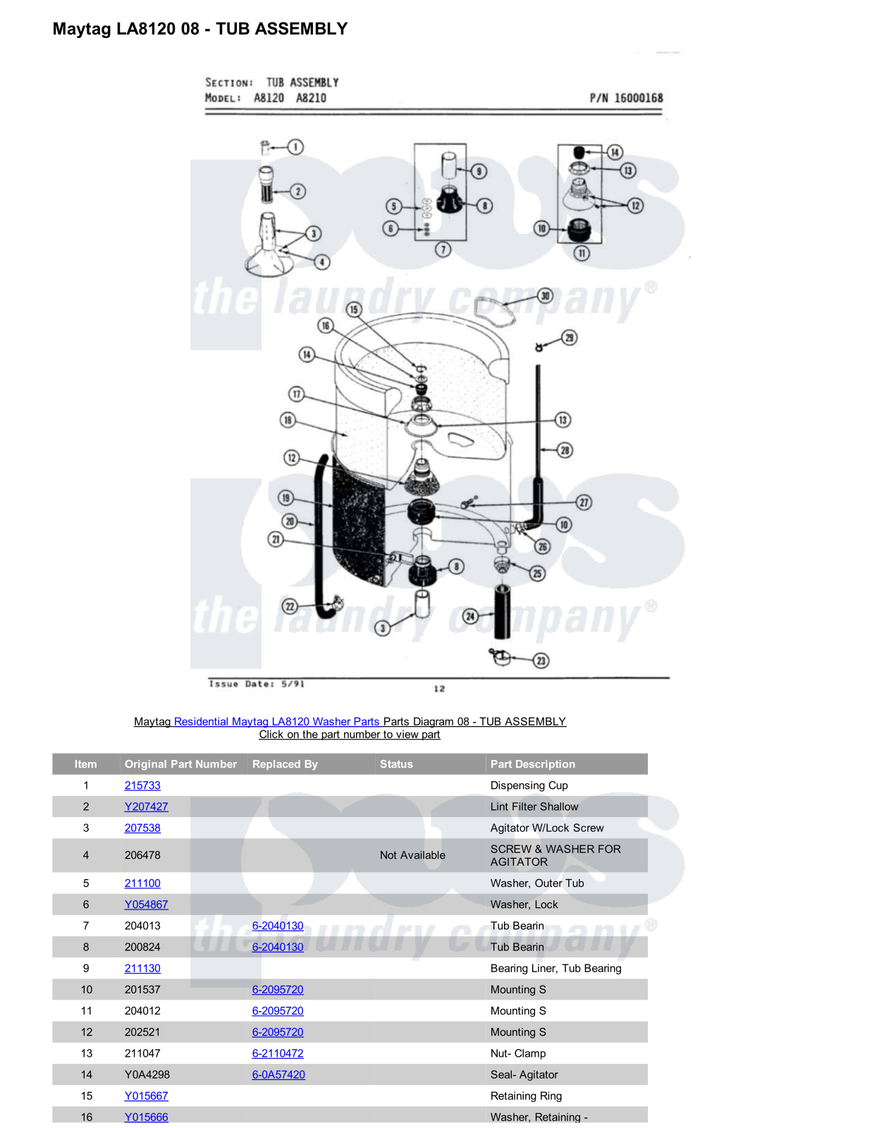 Maytag LA8120 Parts Diagram