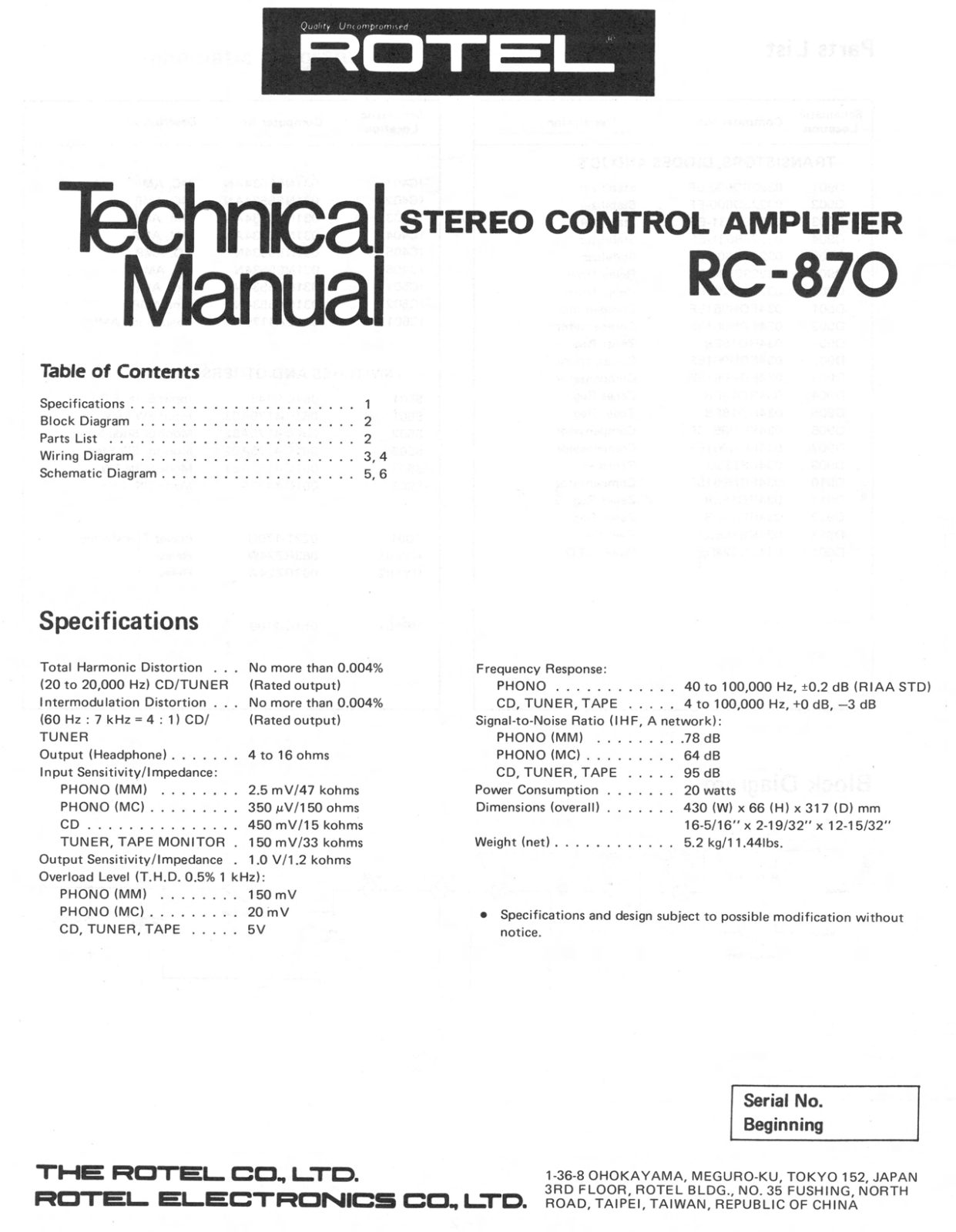 Rotel RC-870 Service manual