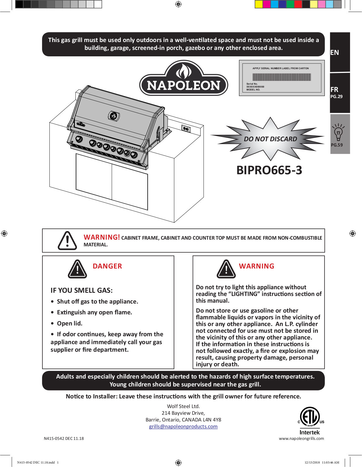 Napoleon BIPRO665RBPSS3 User Manual