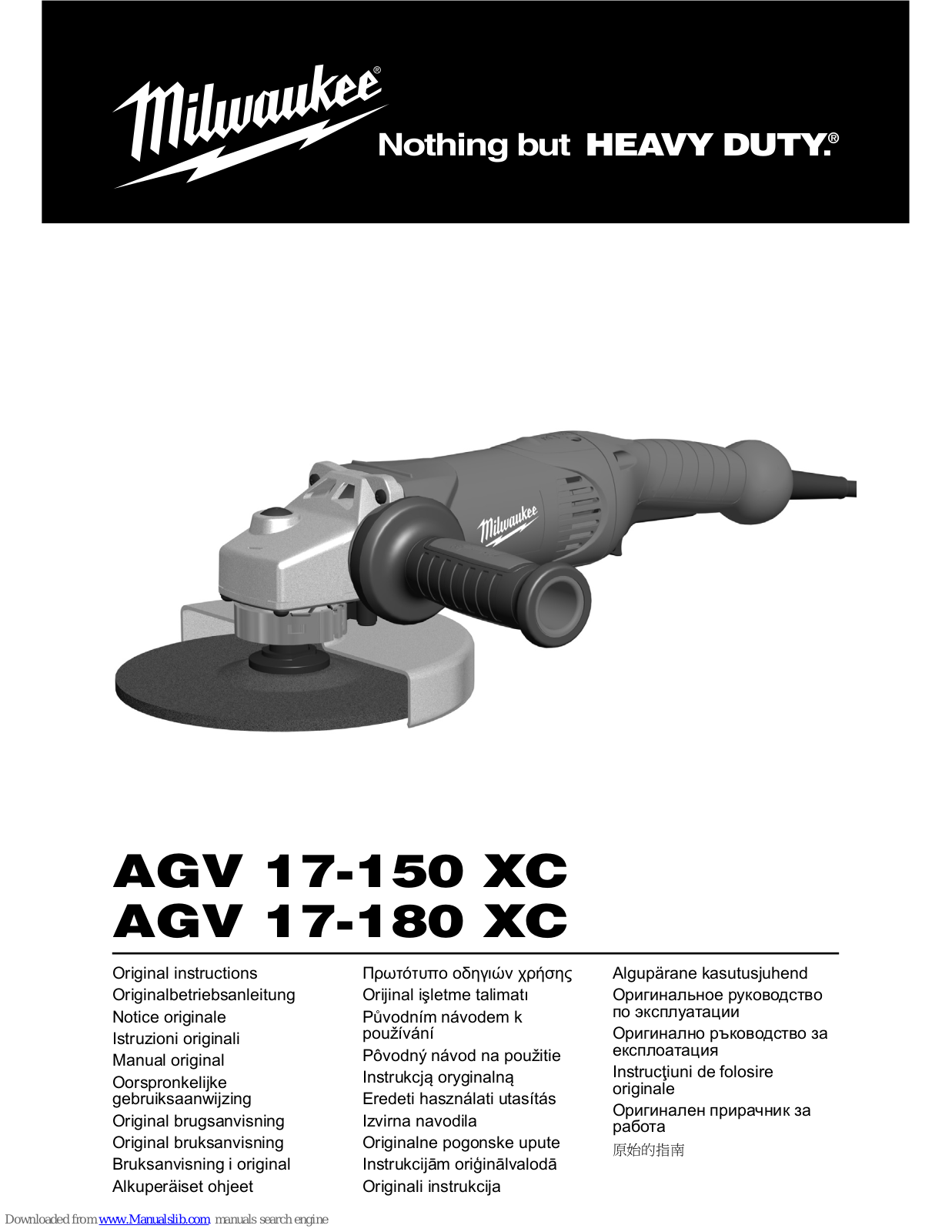 Milwaukee AGV 17-180 XC, AGV 17-150 XC, AGV 17-125 XE Original Instructions Manual