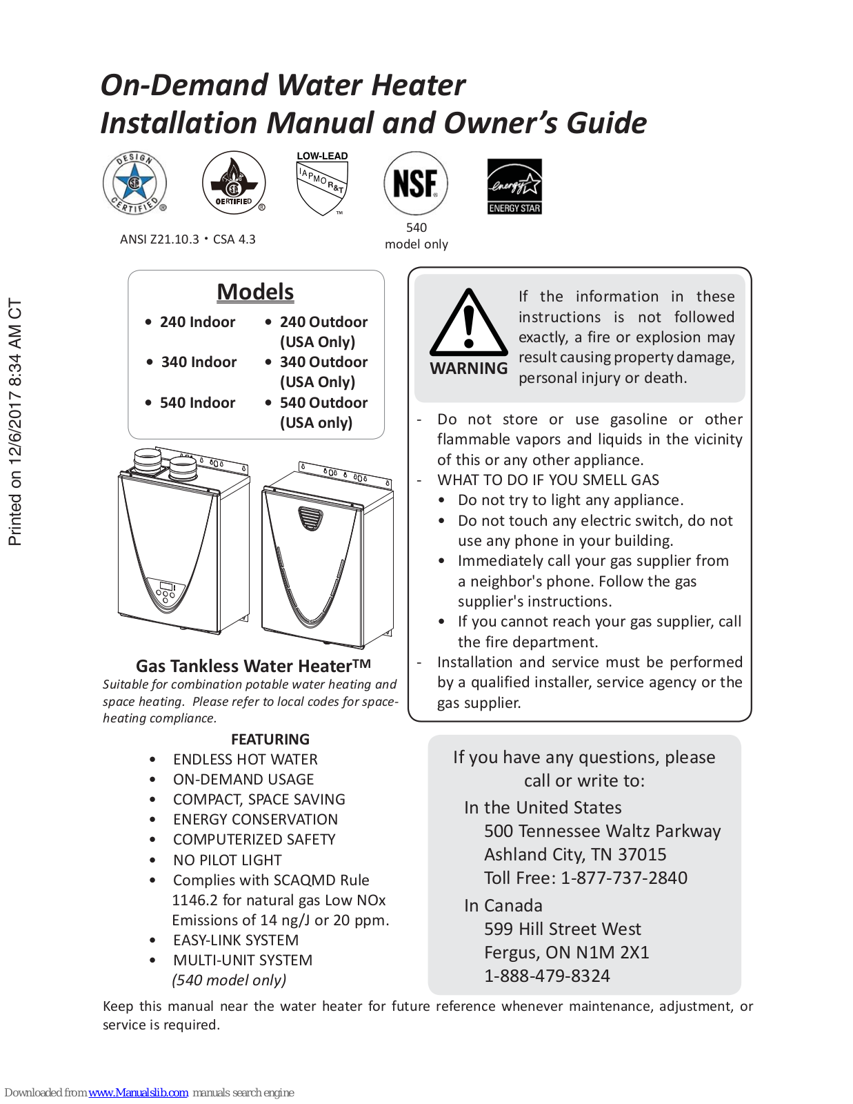 John Wood 240 Indoor, 340 Indoor, 540 Outdoor, 540 Indoor, 240 Outdoor Installation Manual And Owner's Manual