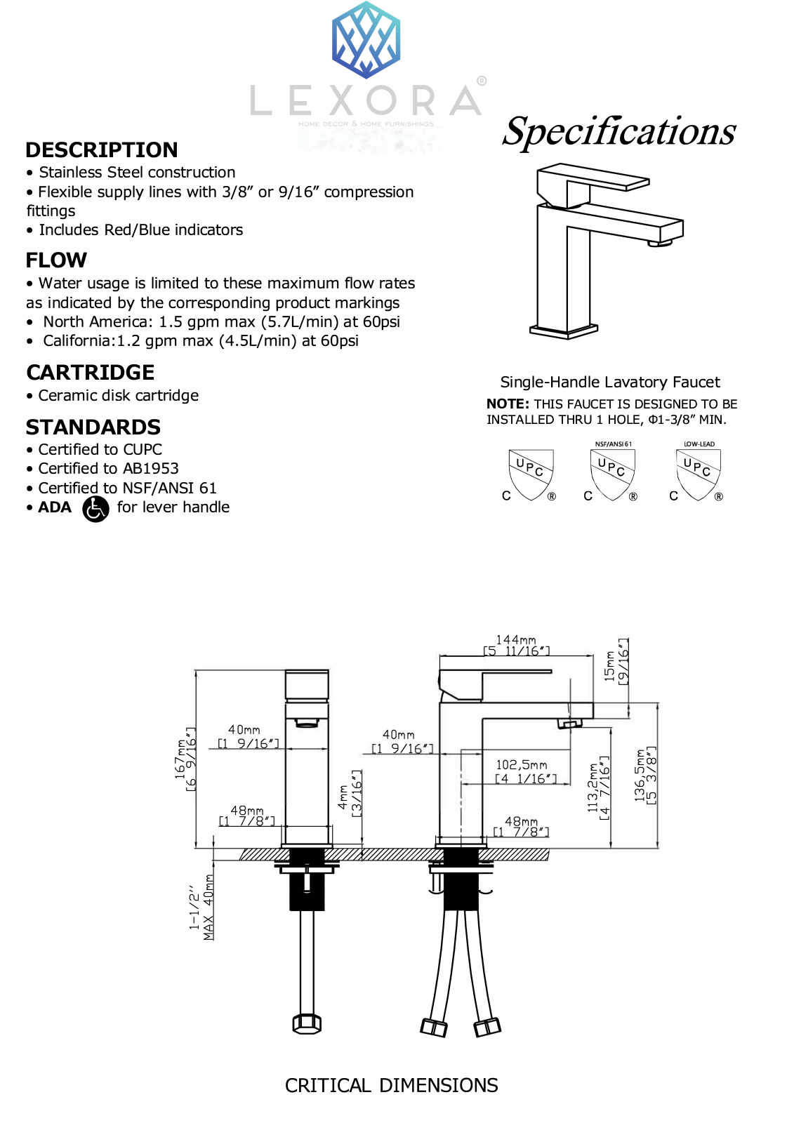 Lexora LFS1012CH, LFS1012GM, LFS1012SN Specifications - ManualMachine.com