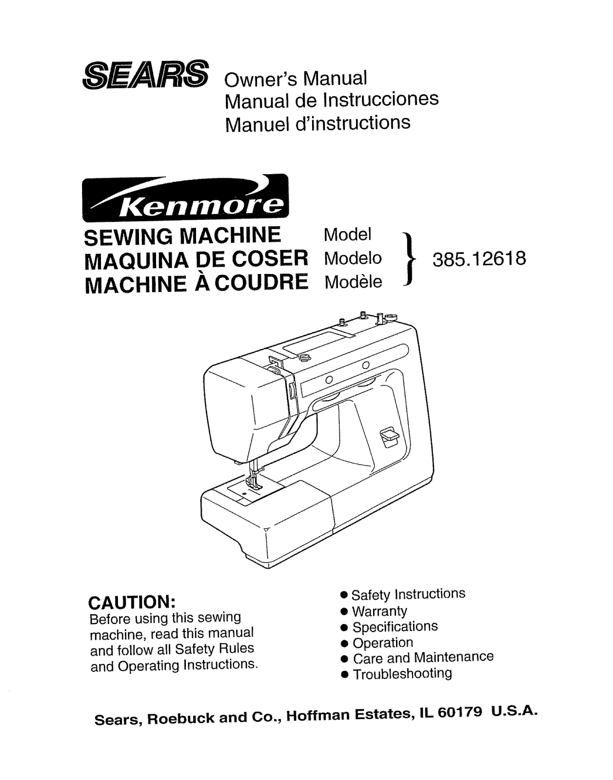 Kenmore 38512618890 Owner’s Manual