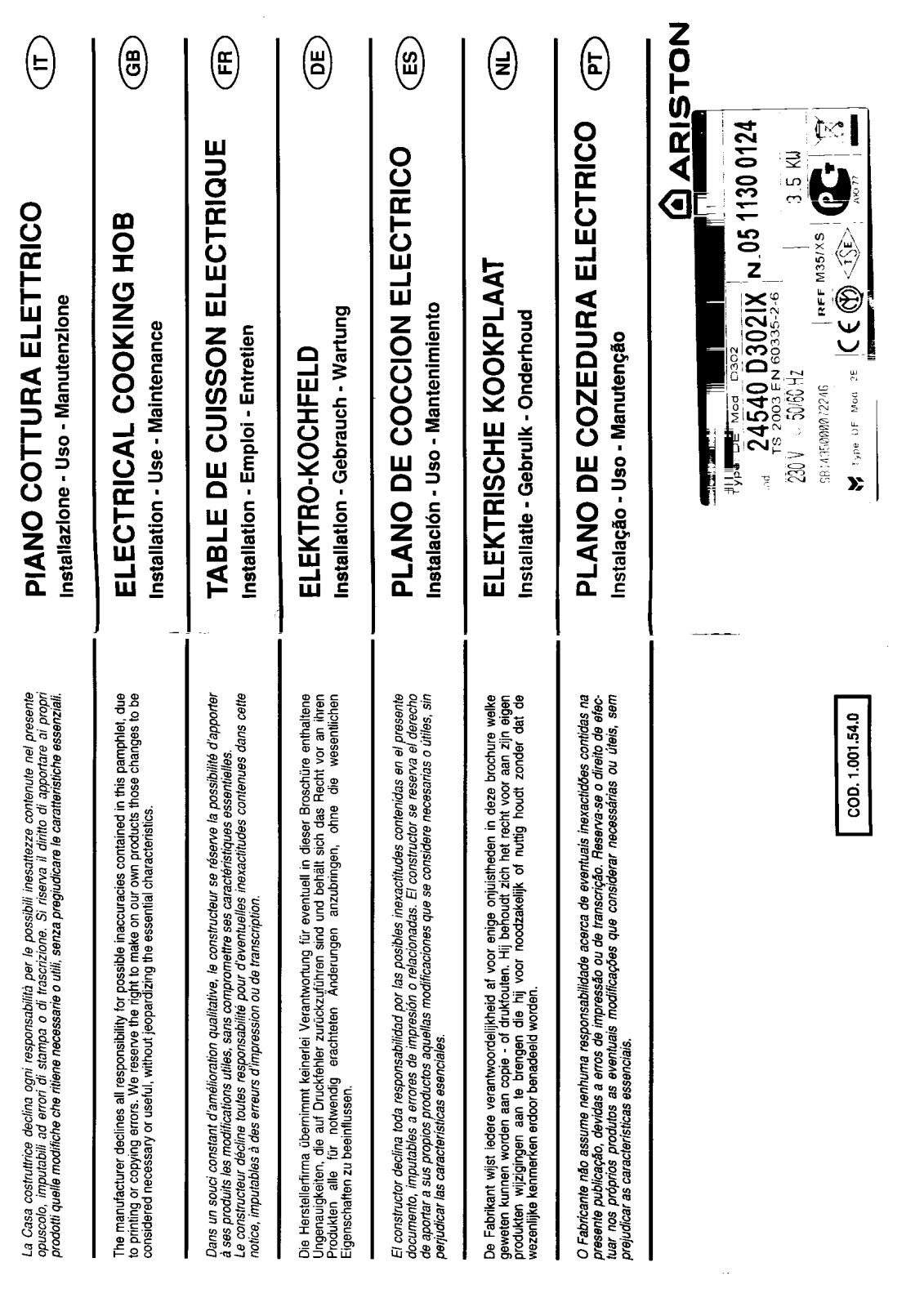 Hotpoint D302 User Manual