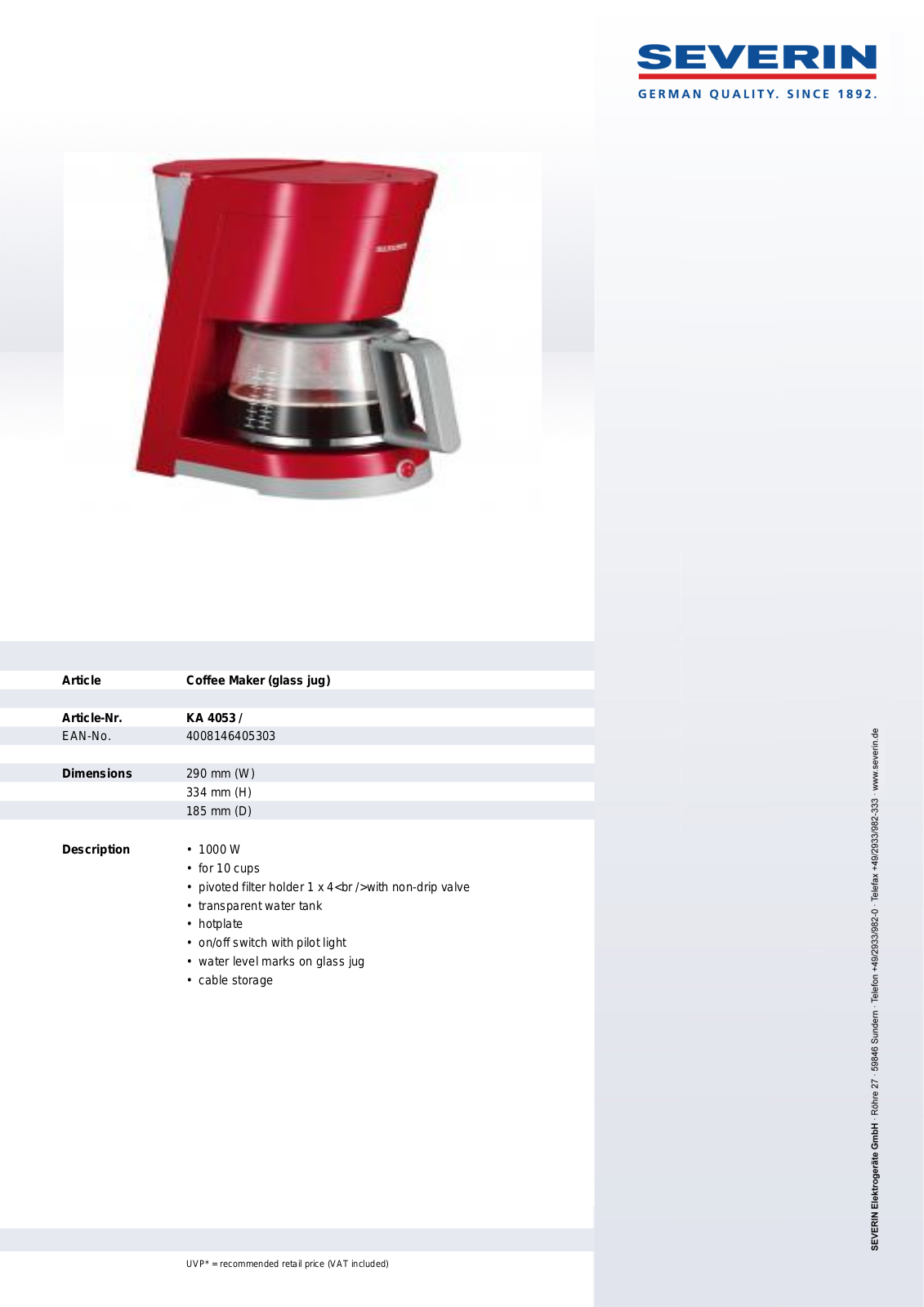 Severin KA 4053 User Manual