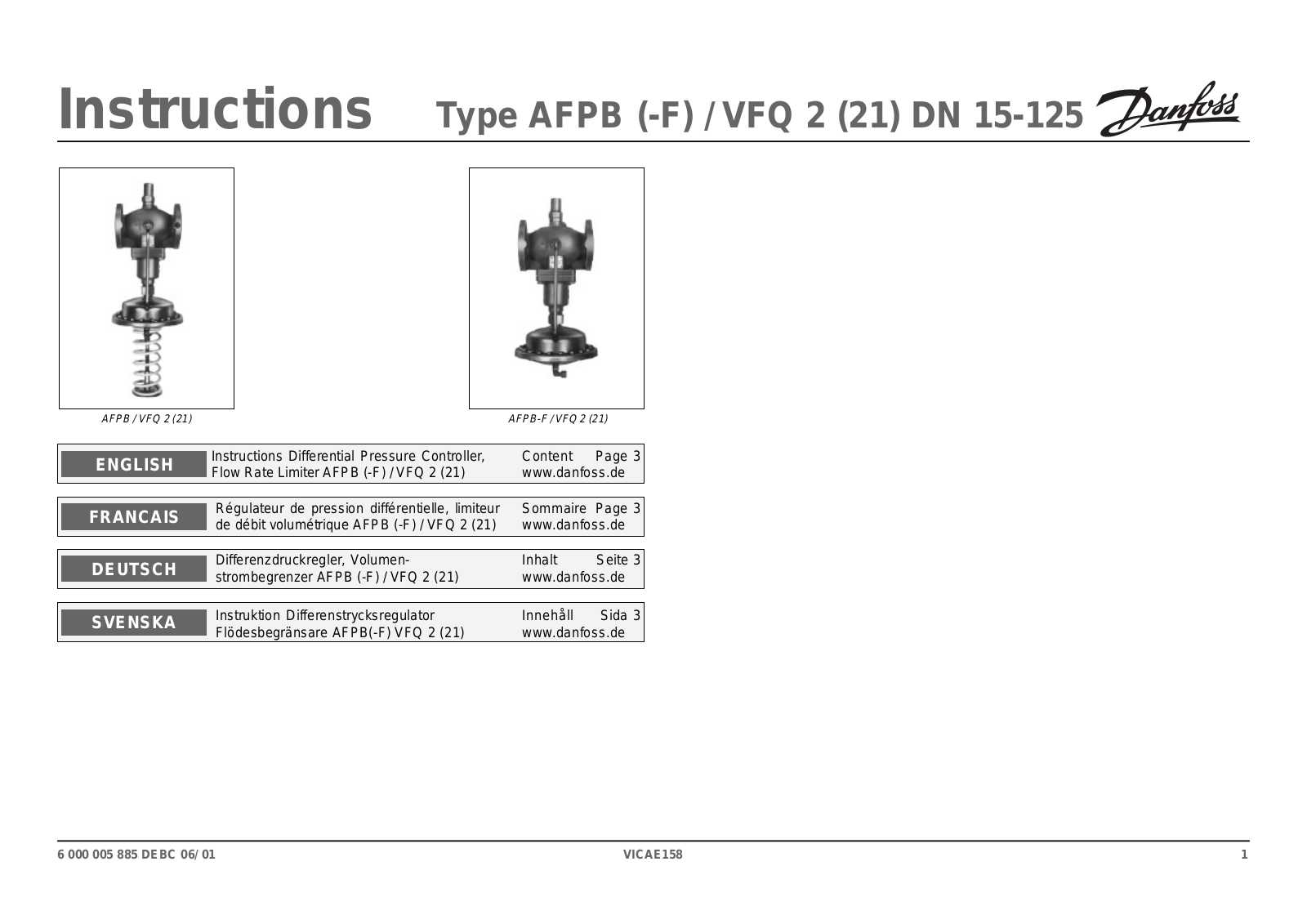 Danfoss AFPB (-F) / VFQ 2 (21) DN 15-125 Operating guide