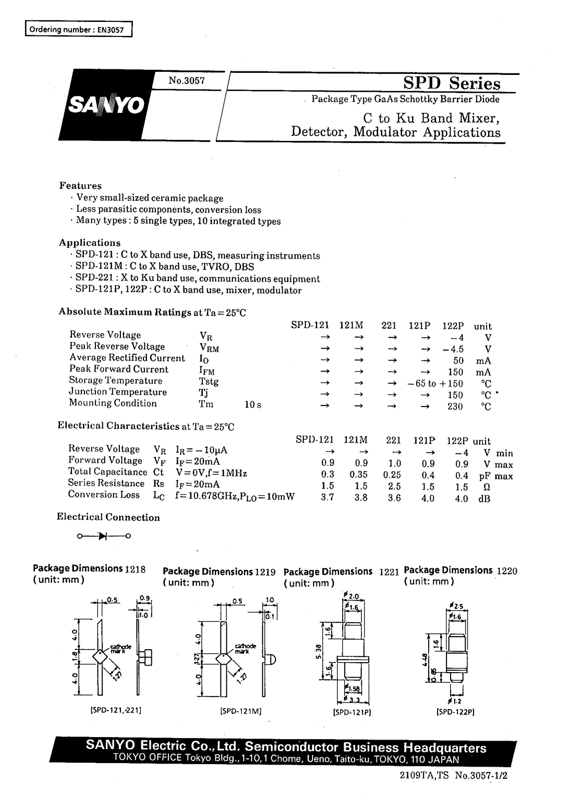 SANYO SPD-121, SPD-121M, SPD-121P, SPD-122P, SPD-221 Datasheet