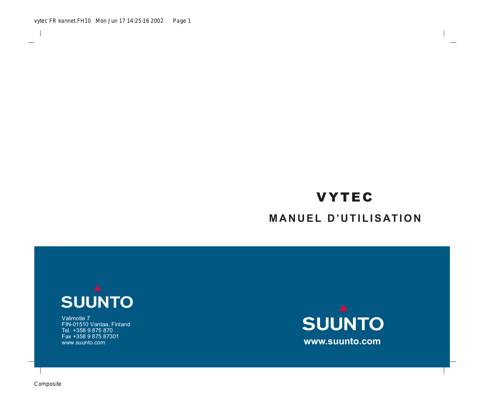 SUUNTO Vytec Instruction Manual