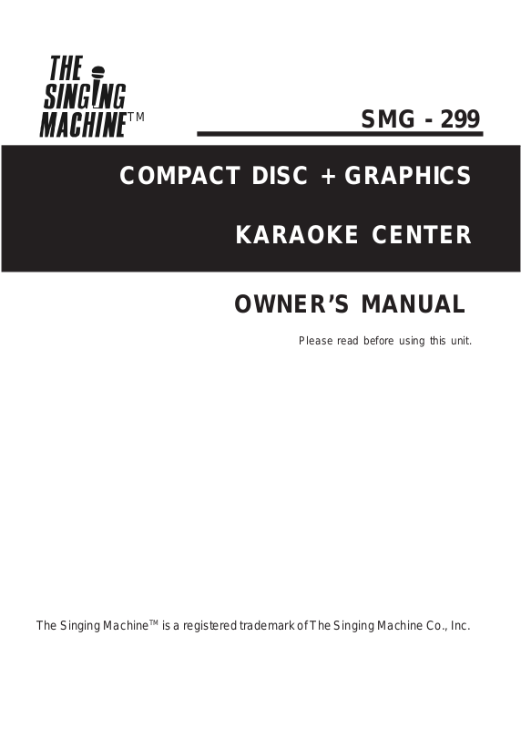 The Singing Machine SMG - 299 User Manual