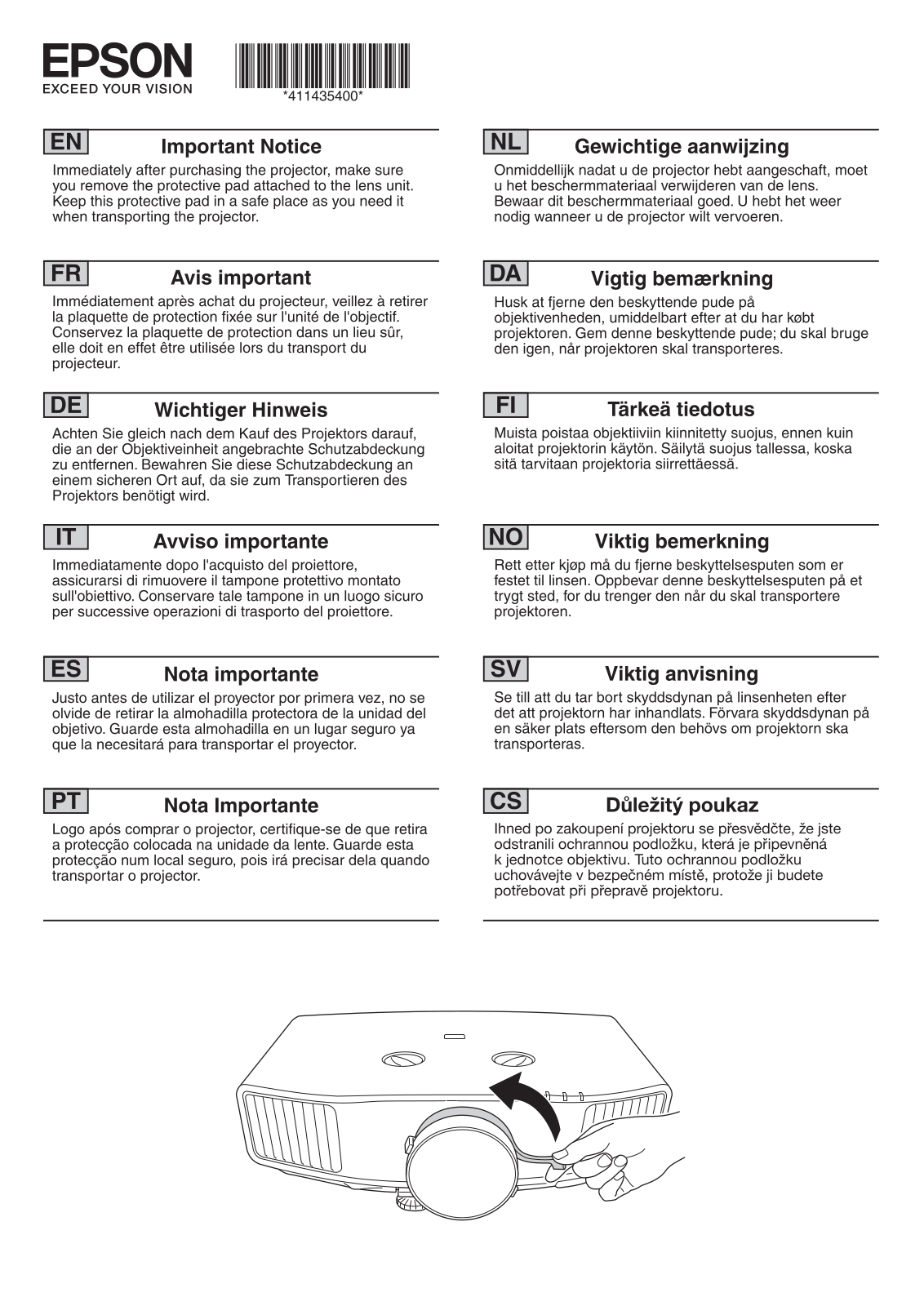 Epson EB-G5350 Important Notice