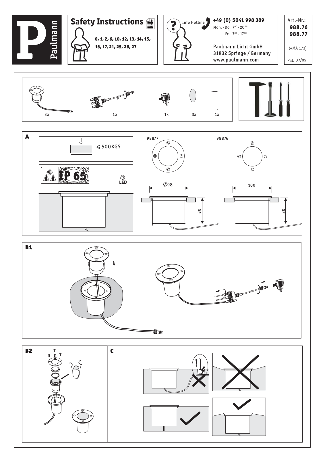 Paulmann 98877, 98876 Safety instructions - ManualMachine.com
