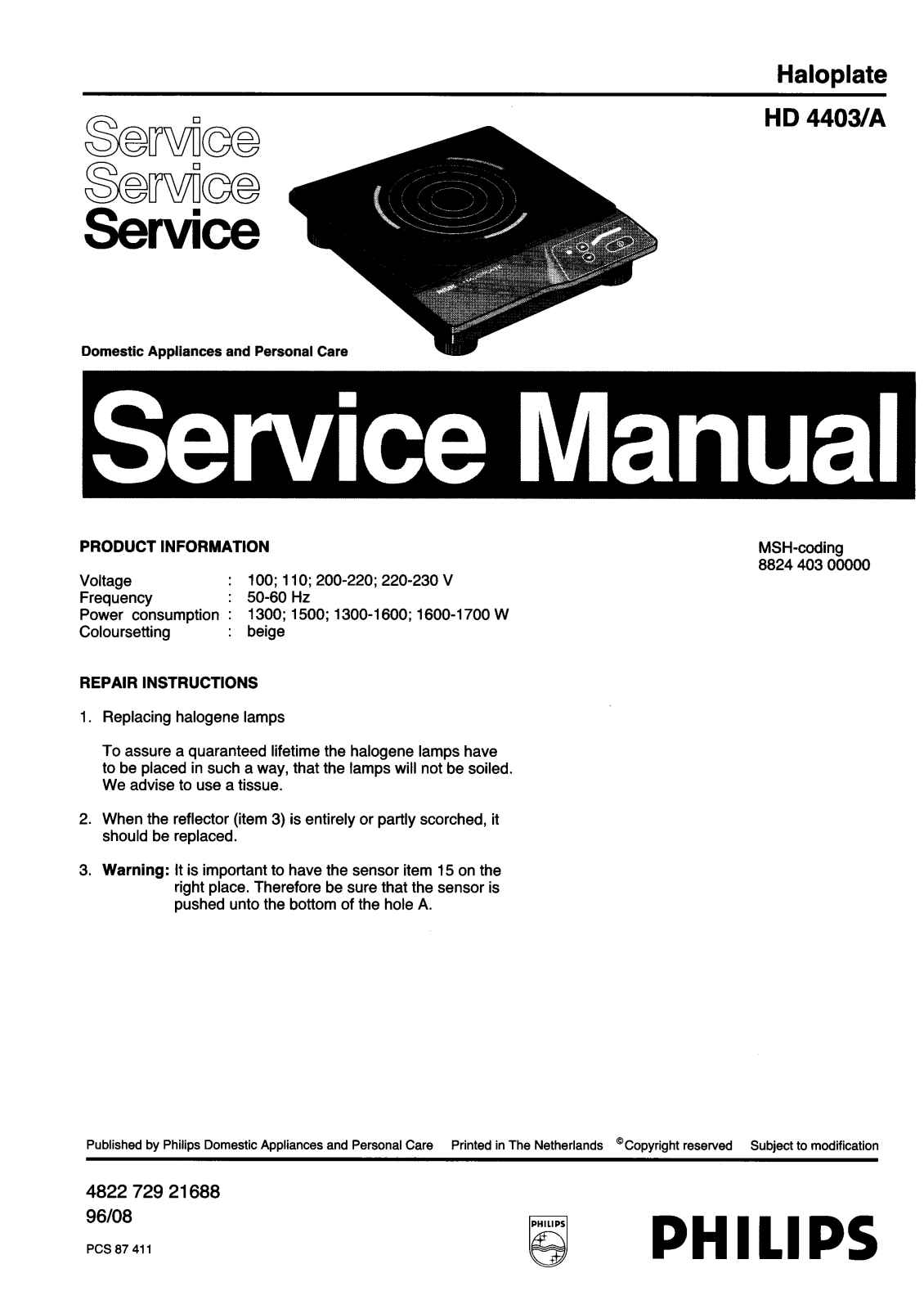 Philips HD4403A Service Manual