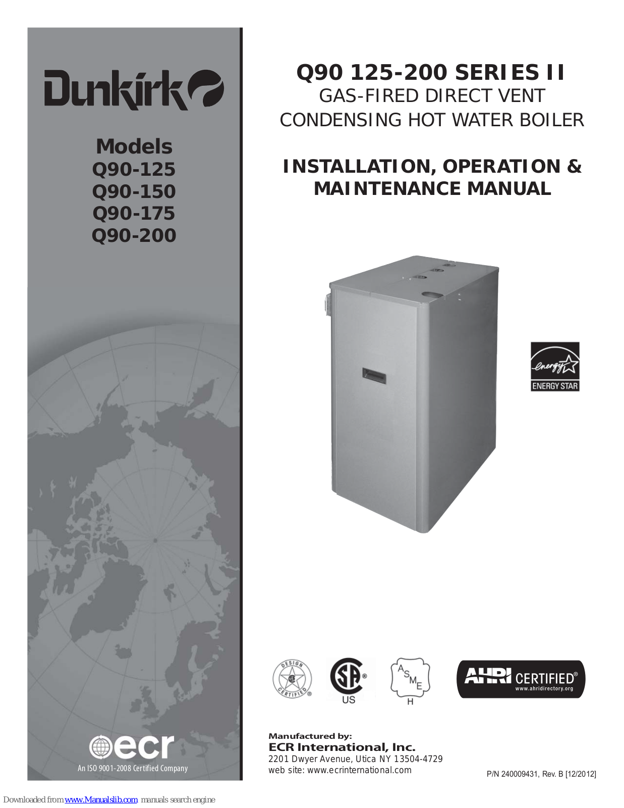 Dunkirk Q90-125, Q90-200, Q90-150, Q90-175 Installation, Operation & Maintenance Manual