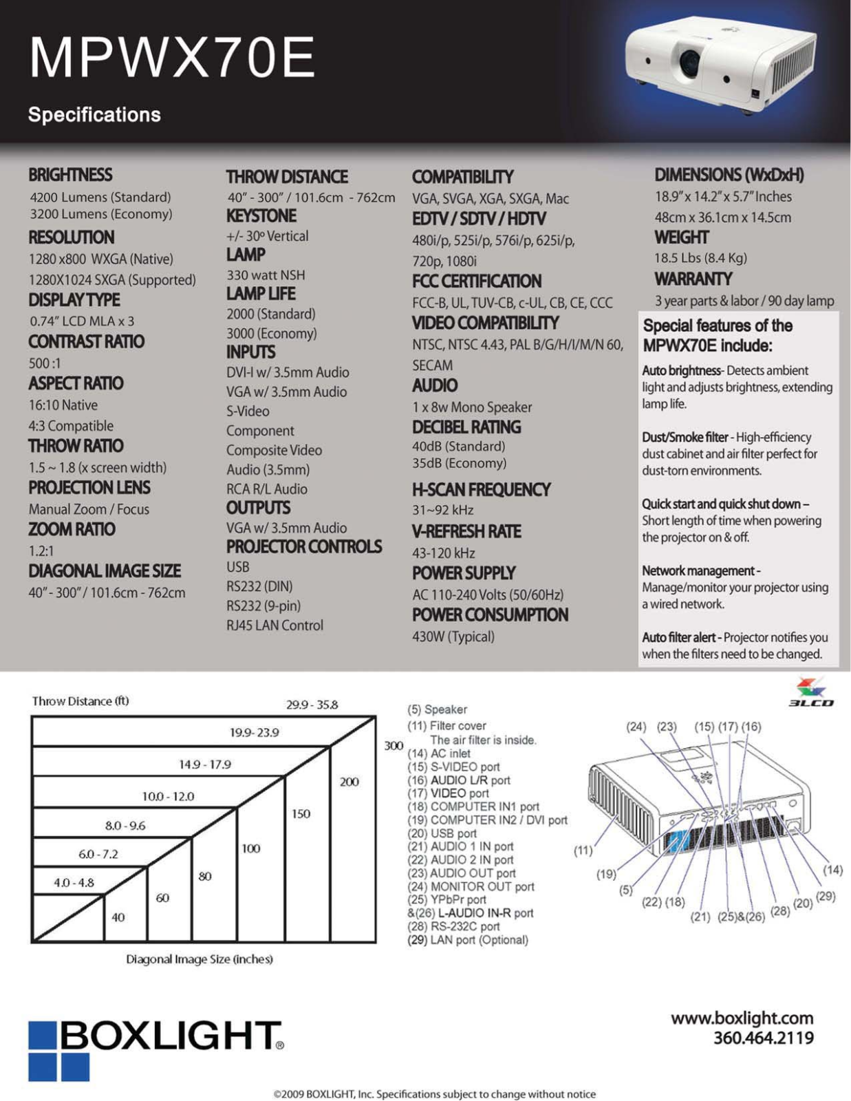 Boxlight MPWX70E Product Sheet