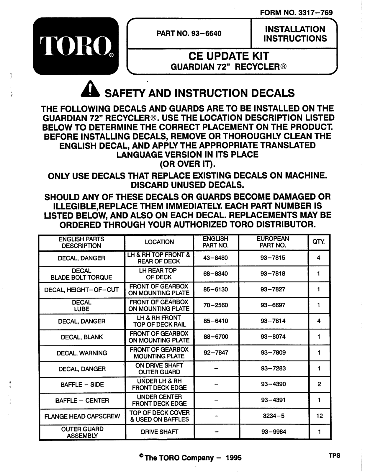 Toro 93-6640 Installation Instructions