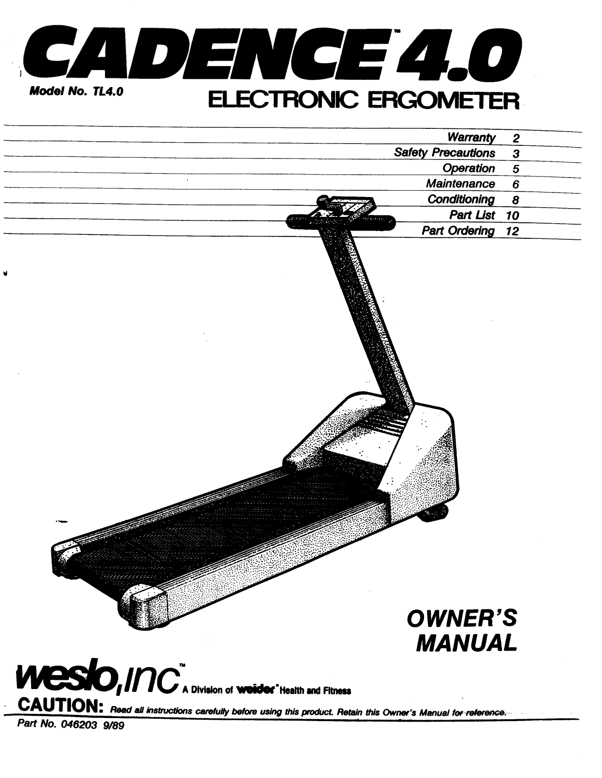 Weslo TL4.0 Owner's Manual