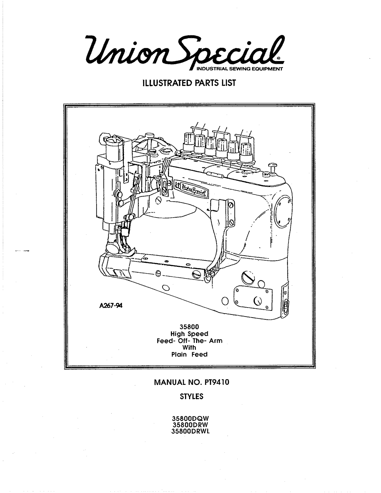 Union Special 35800DQW, 35800DRW  (OLD), 35800DRWL Parts List