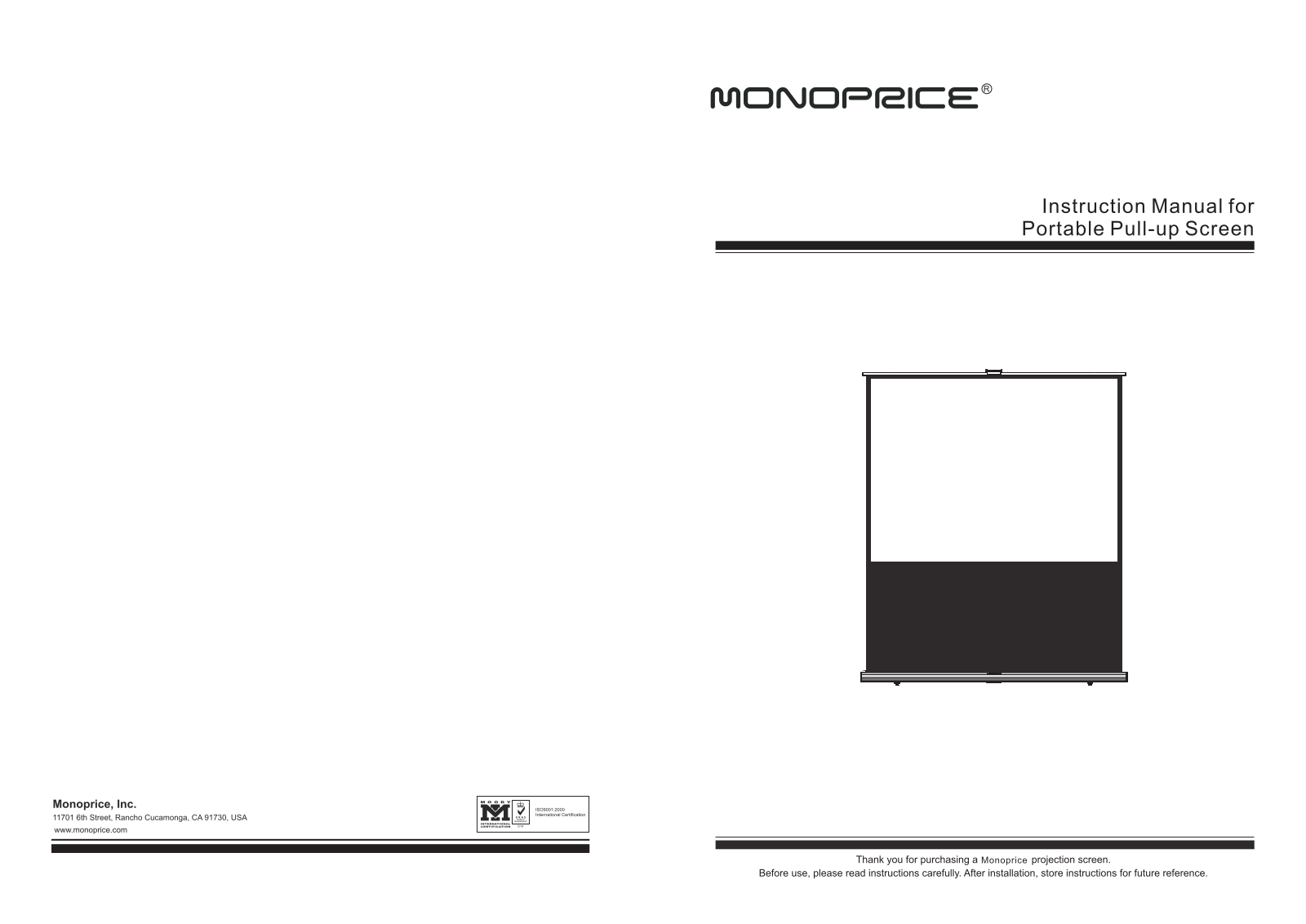 Monoprice Portable Pull-up Screen Instruction Manual - ManualMachine.com