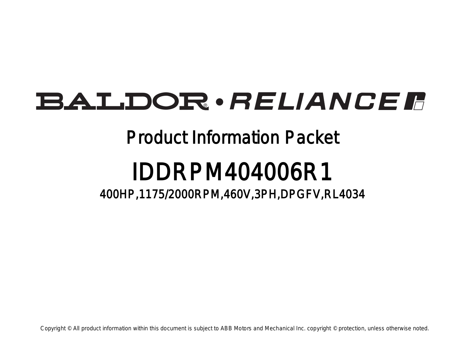 Baldor IDDRPM404006R1 Product Information Sheet