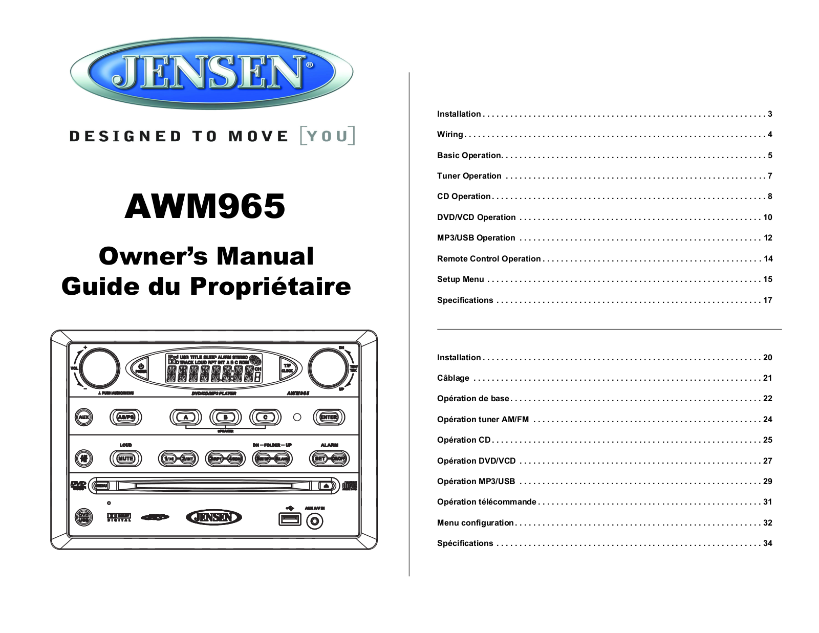 Jensen AWM965 User Manual