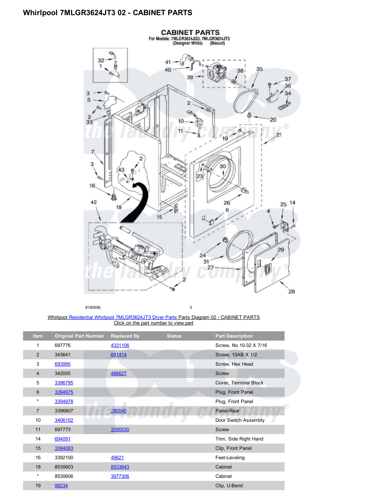 Whirlpool 7MLGR3624JT3 Parts Diagram