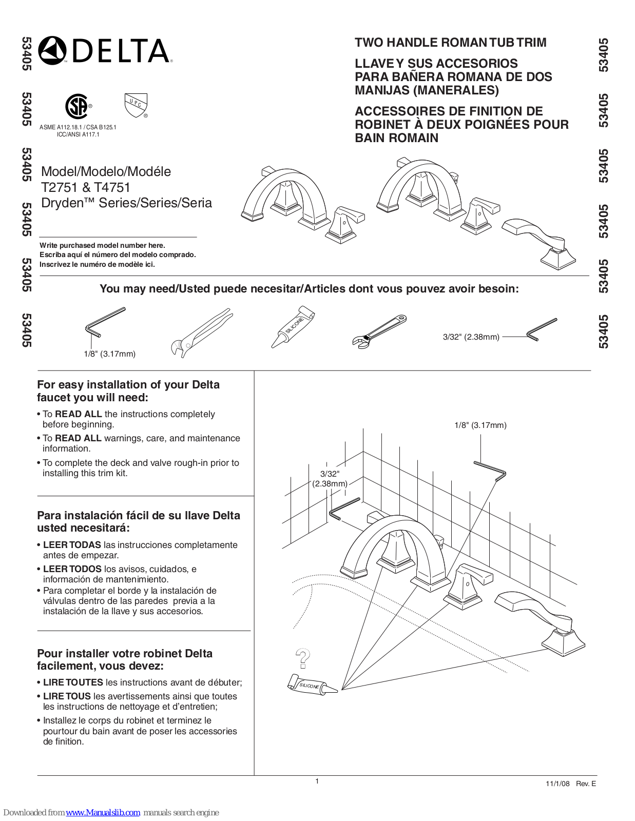 Delta Dryden T2751, Dryden T4751 Installation Manual