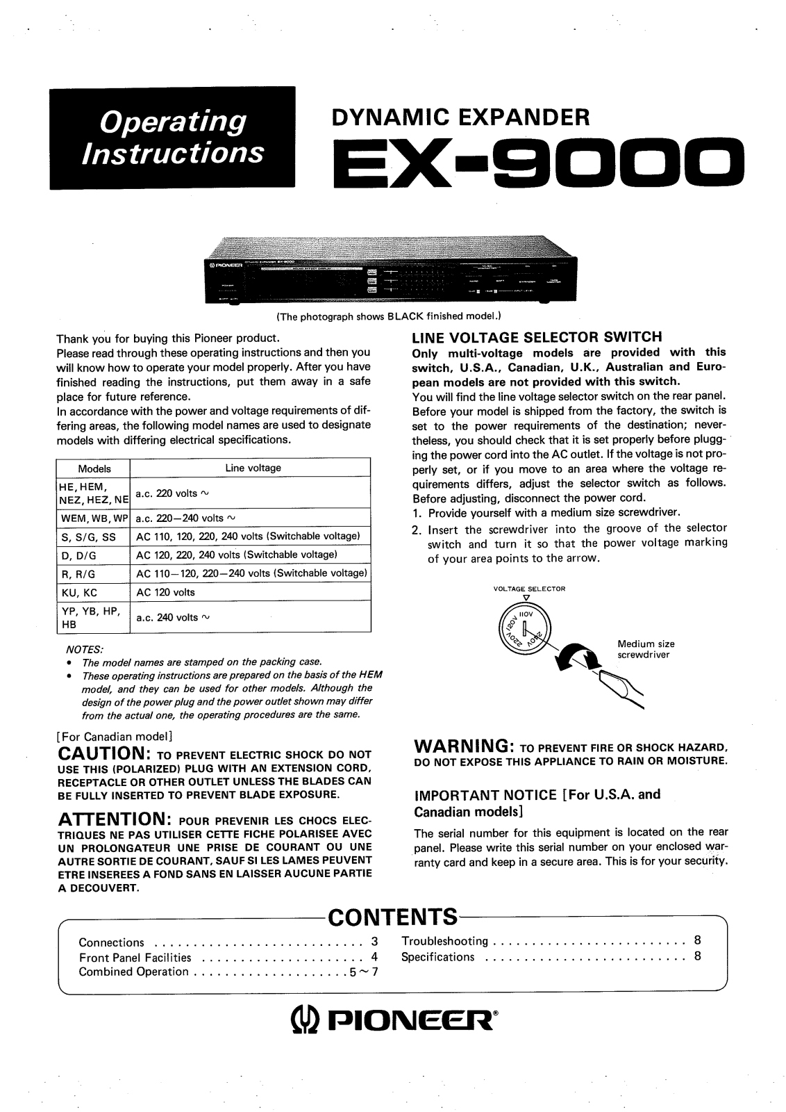 Pioneer EX-9000 Owners manual