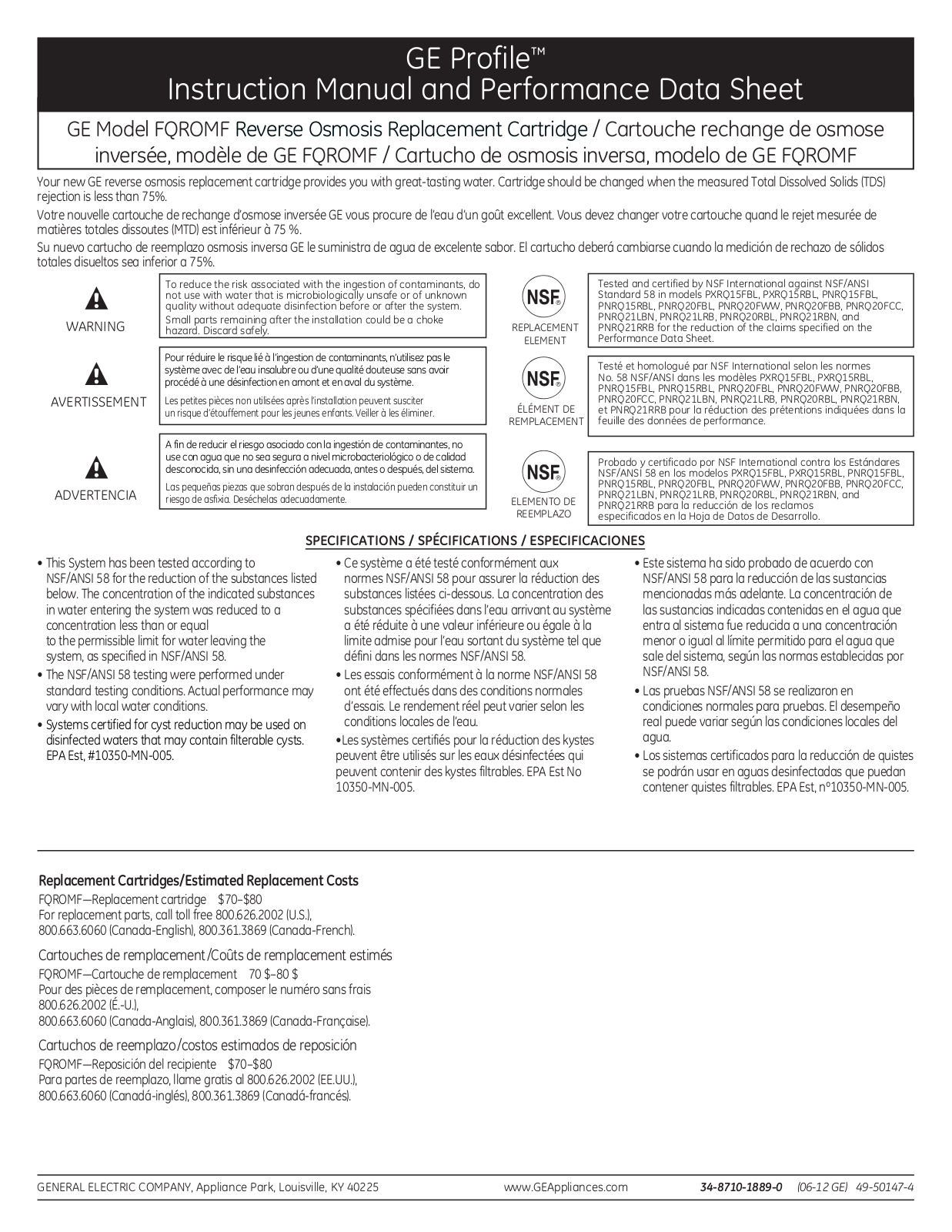 GE FQROMF Quick Start Manual