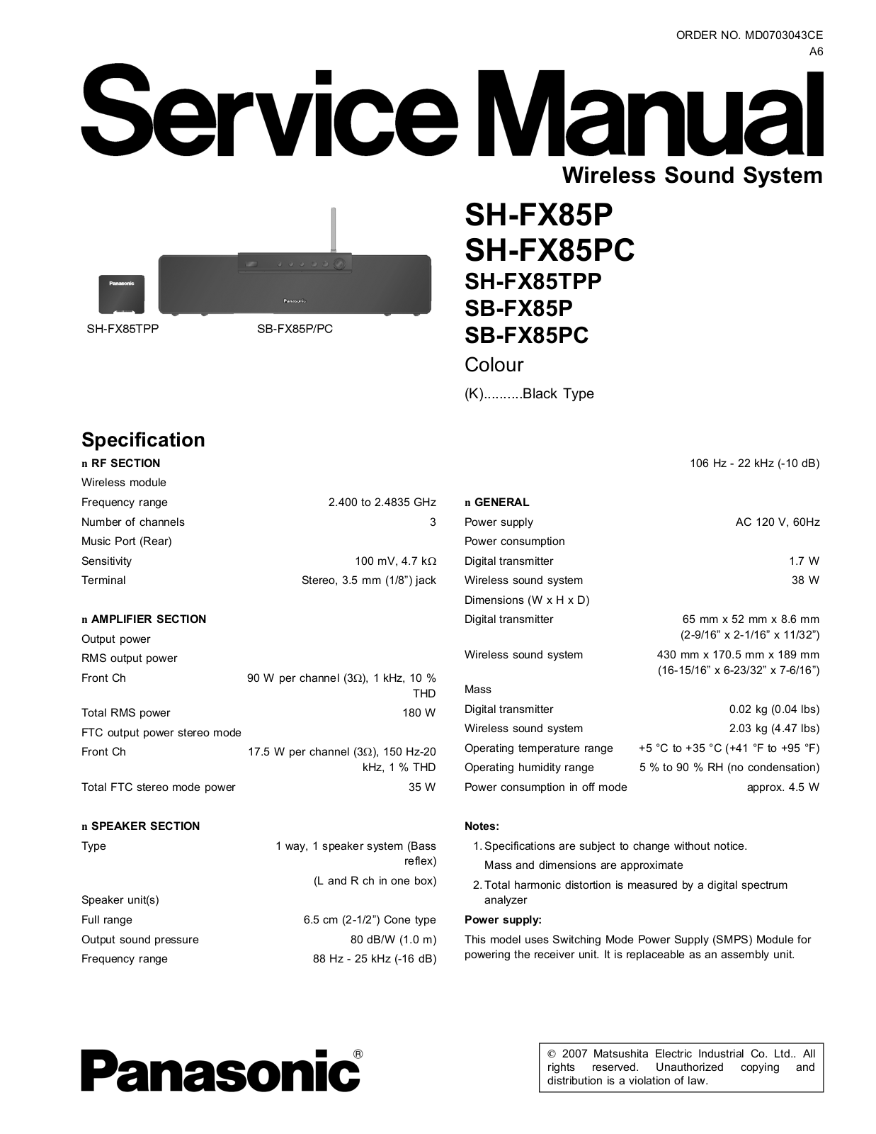 Panasonic SBFX-85-P, SBFX-85-PC, SHFX-85-P, SHFX-85-PC, SHFX-85-TPP Service manual