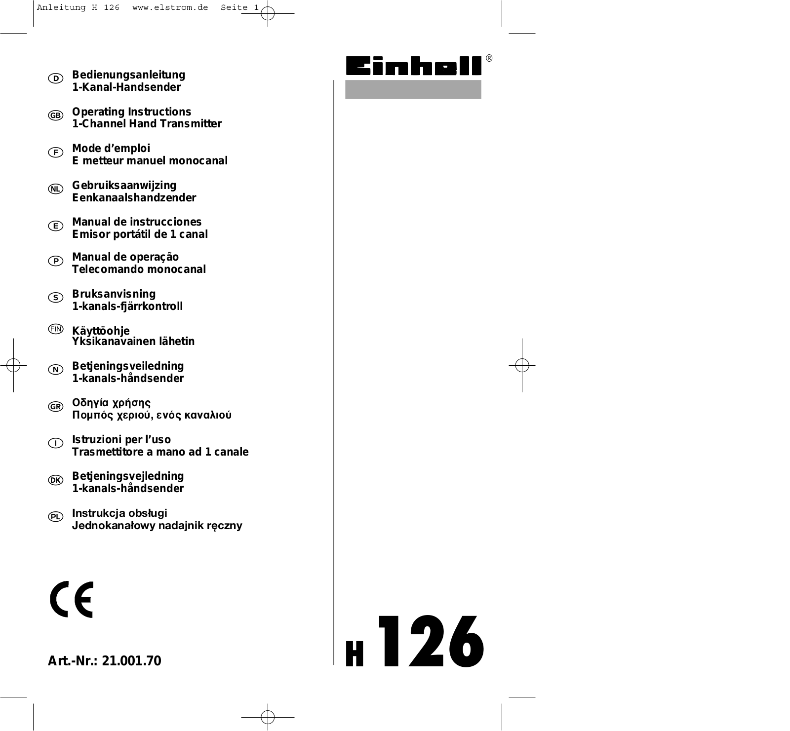 Einhell H126 User Manual