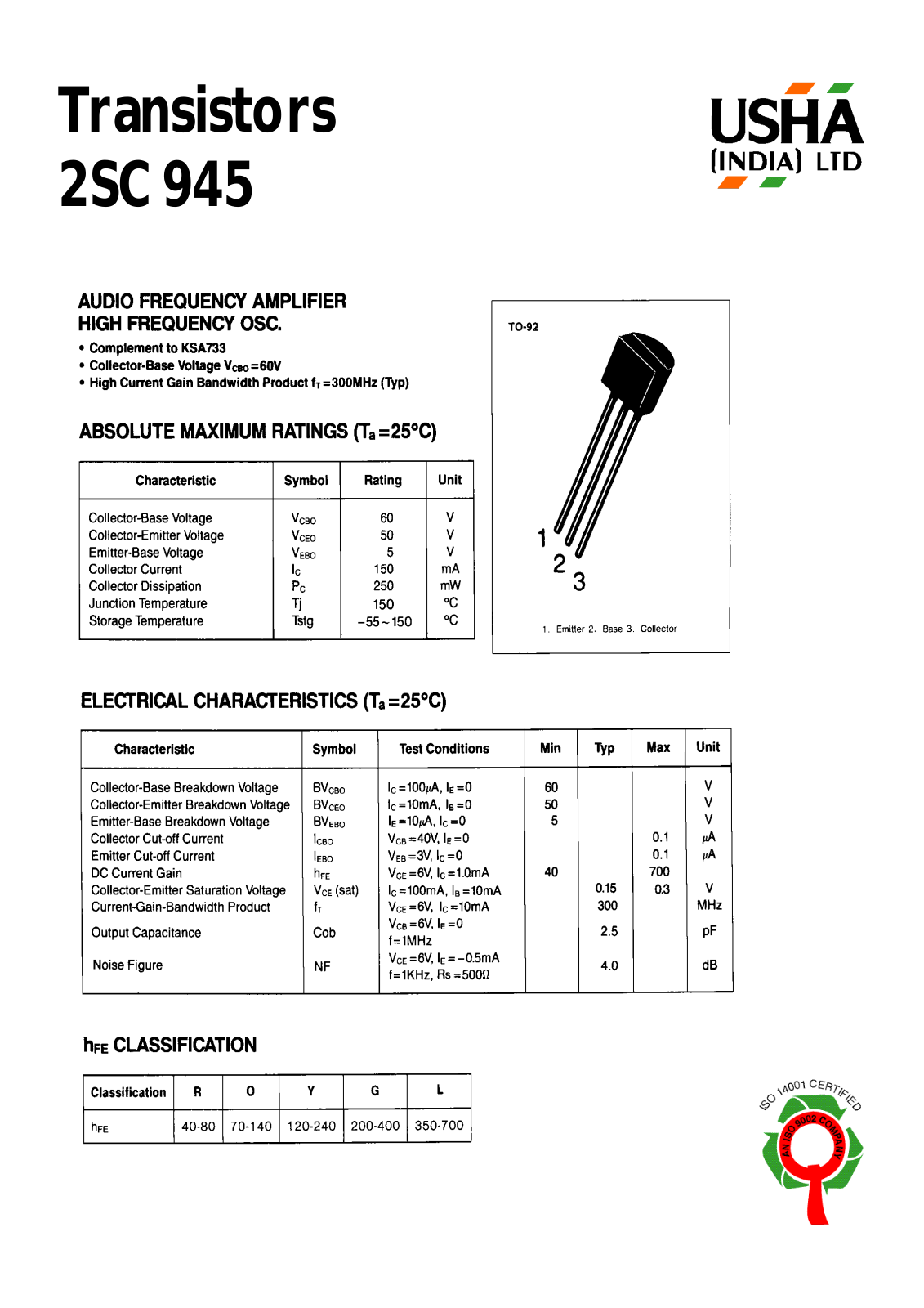 USHA 2SC945 Datasheet