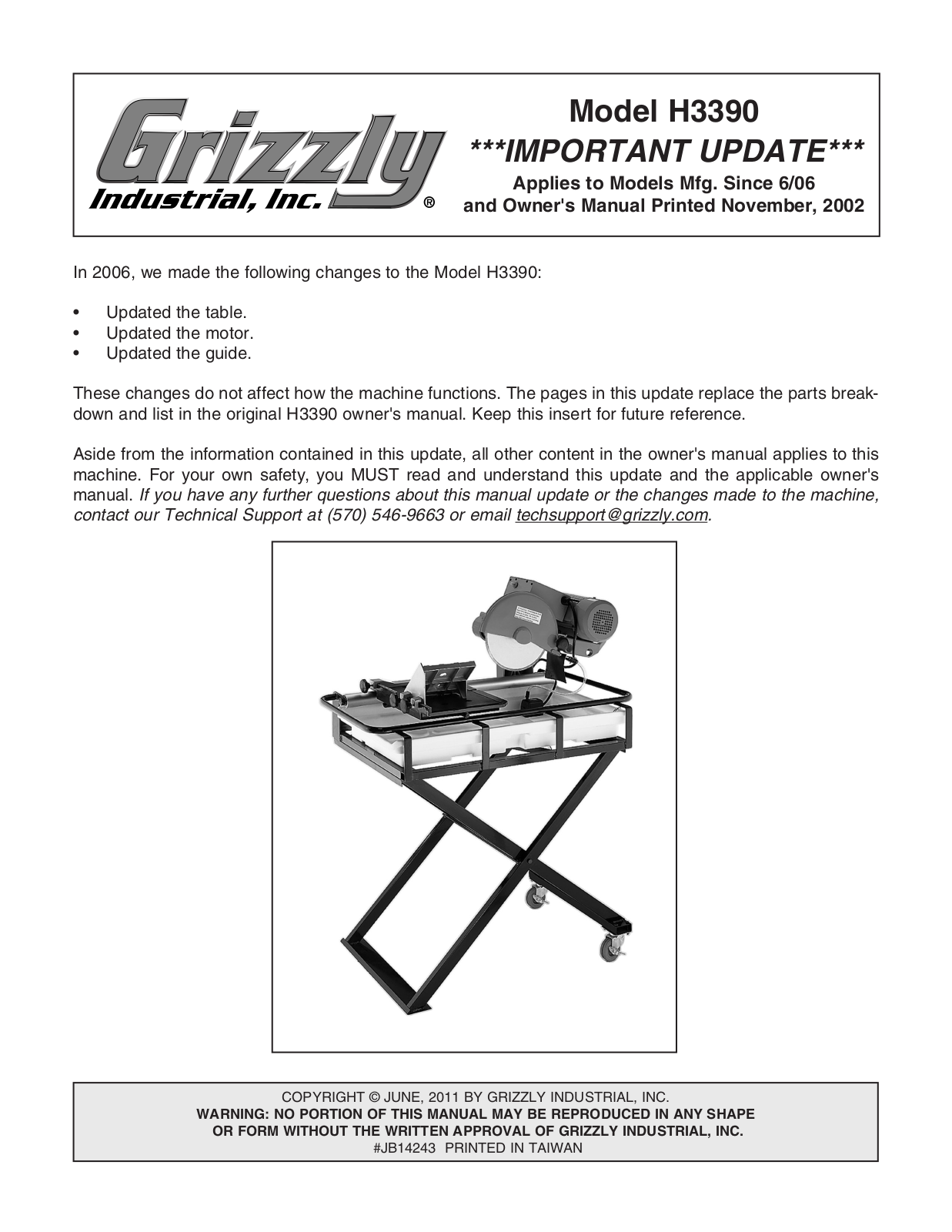 Grizzly H3390 User Manual