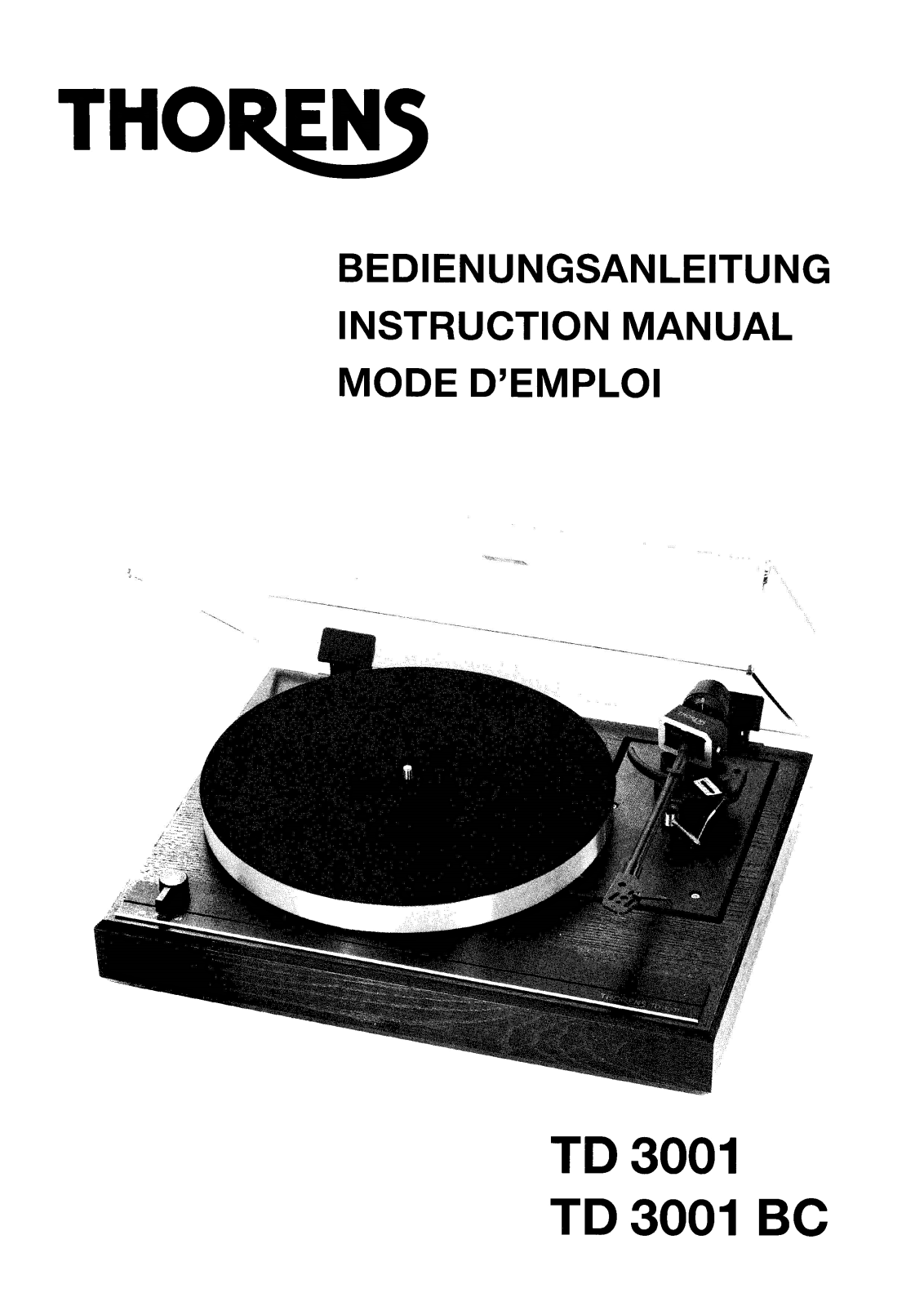 Thorens TD-3001-BC, TD-3001 Owners Manual