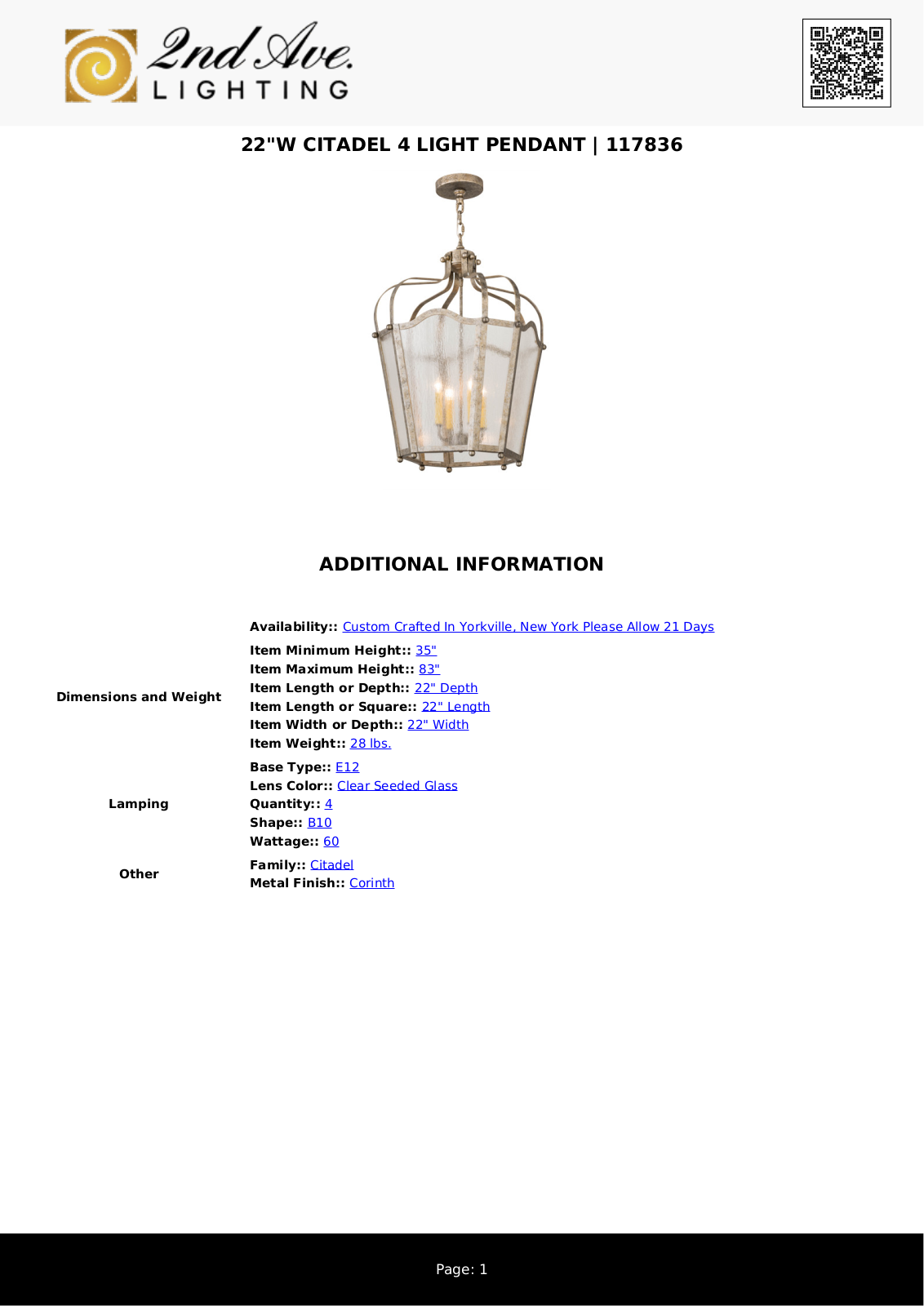 2nd Ave Design W008325371 Specificatioons