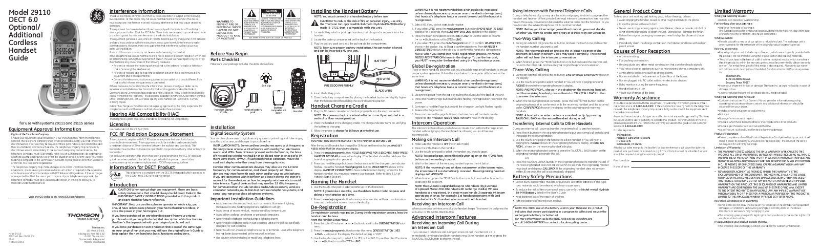 GE DECT 29110 User Manual