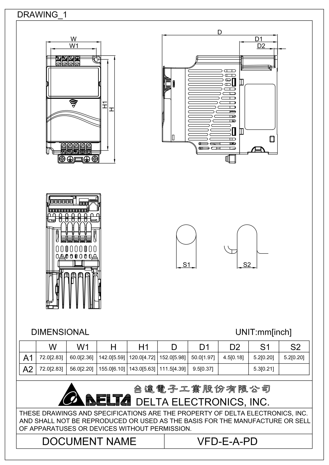 Delta Products VFD-E-A-PD Dimensional Sheet