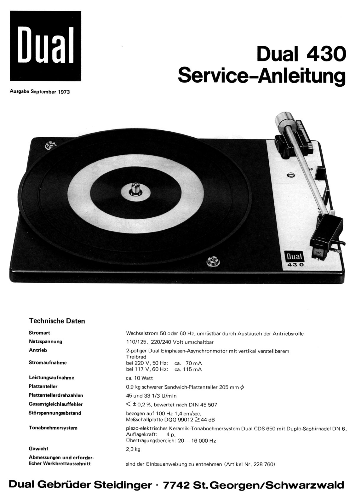 Dual 430 Service manual