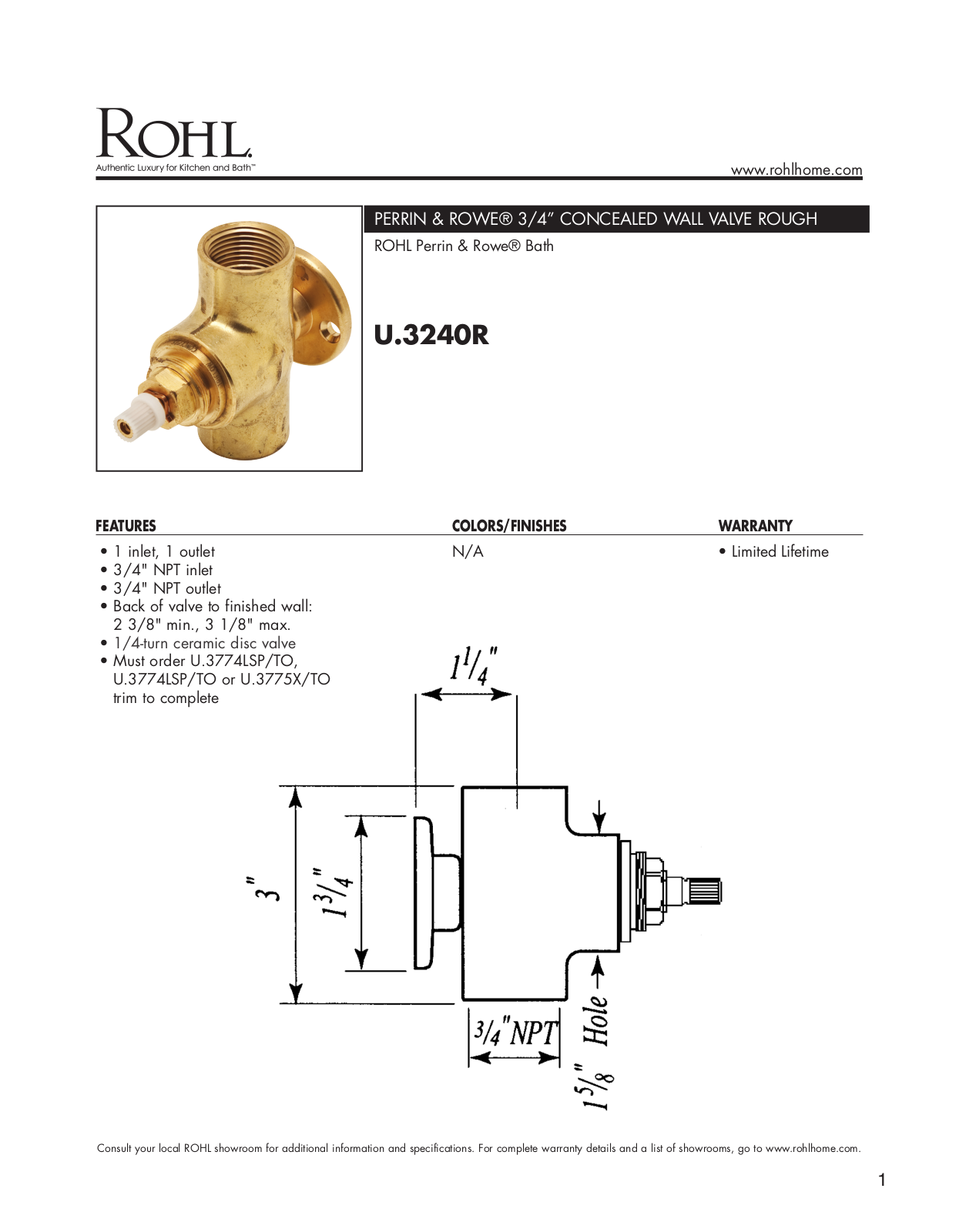 Rohl XRH1004 Specifications - ManualMachine.com