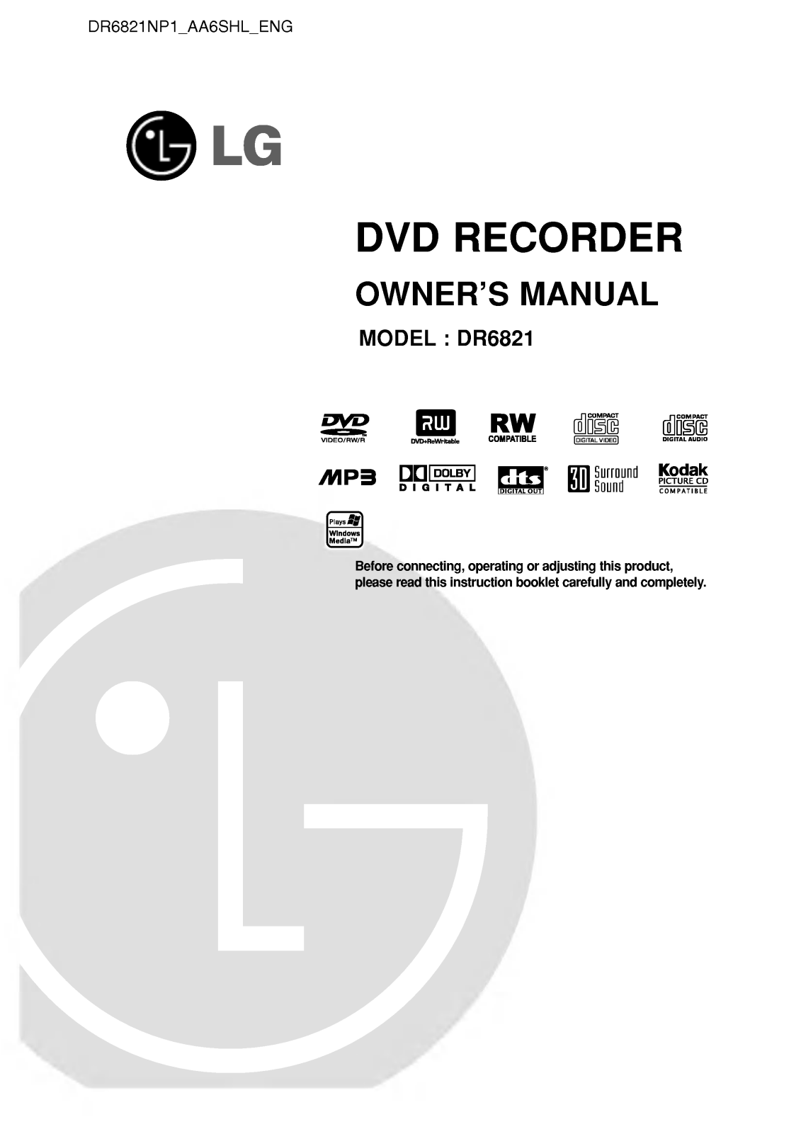 LG DR6821NP1 Owner’s Manual