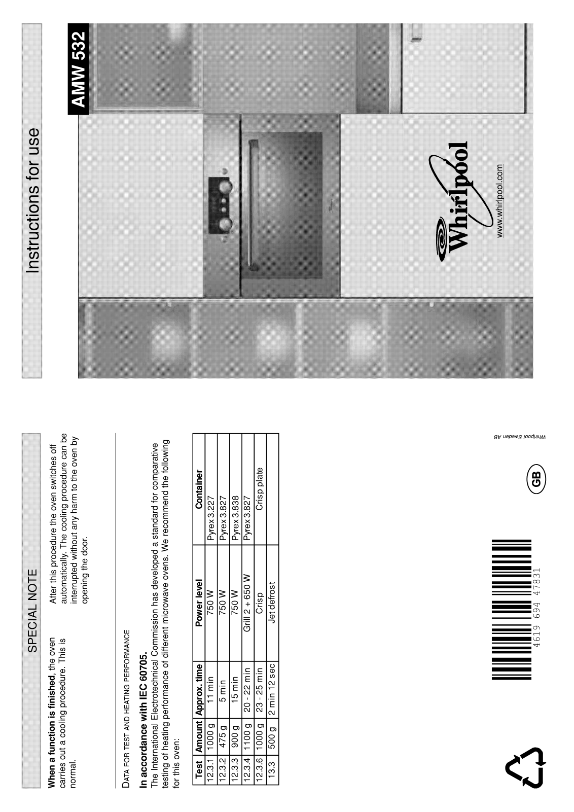 Whirlpool AMW 532 IX INSTRUCTION FOR USE