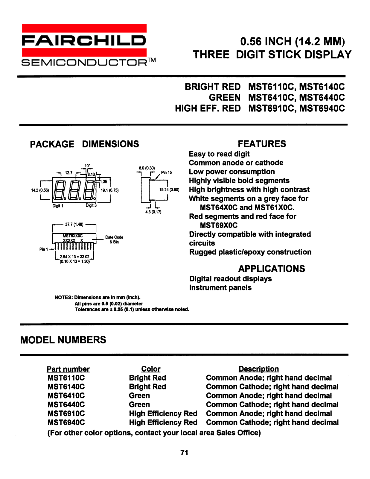 Fairchild Semiconductor MST6110C, MST6410C, MST6910C, MST6940C Datasheet